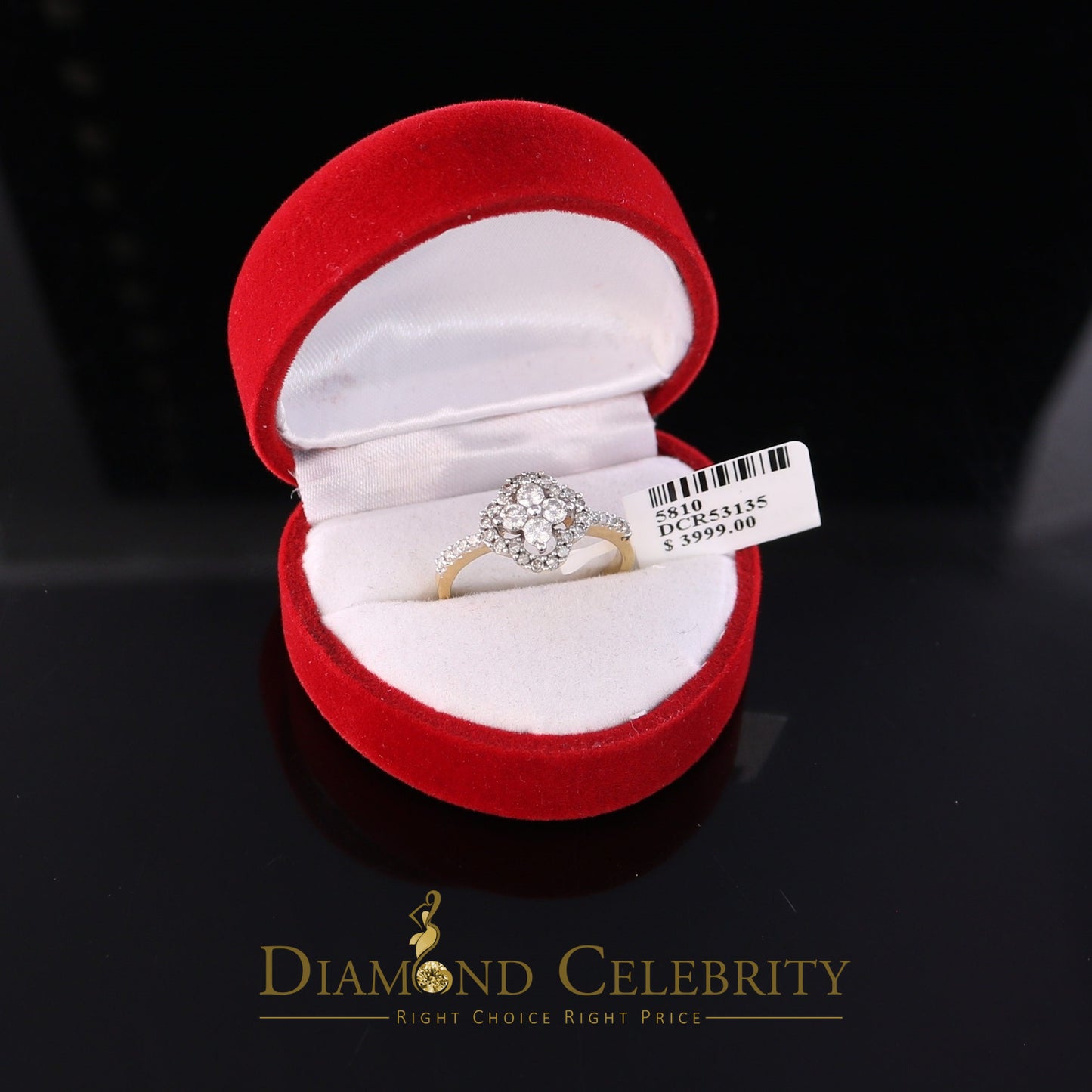 DiamondCelebritees Real 14K Yellow Gold with 0.50CT Real Diamond Floral Shape Womens Ring Size 7