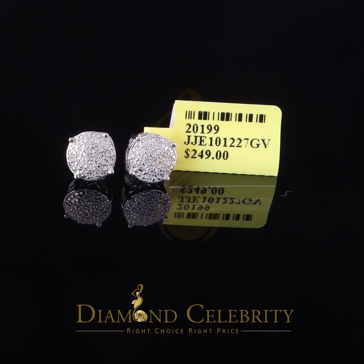 DiamondCelebritees 0.10ct Diamond 925 Sterling White Silver for Men's & Womens Stud Round Earring