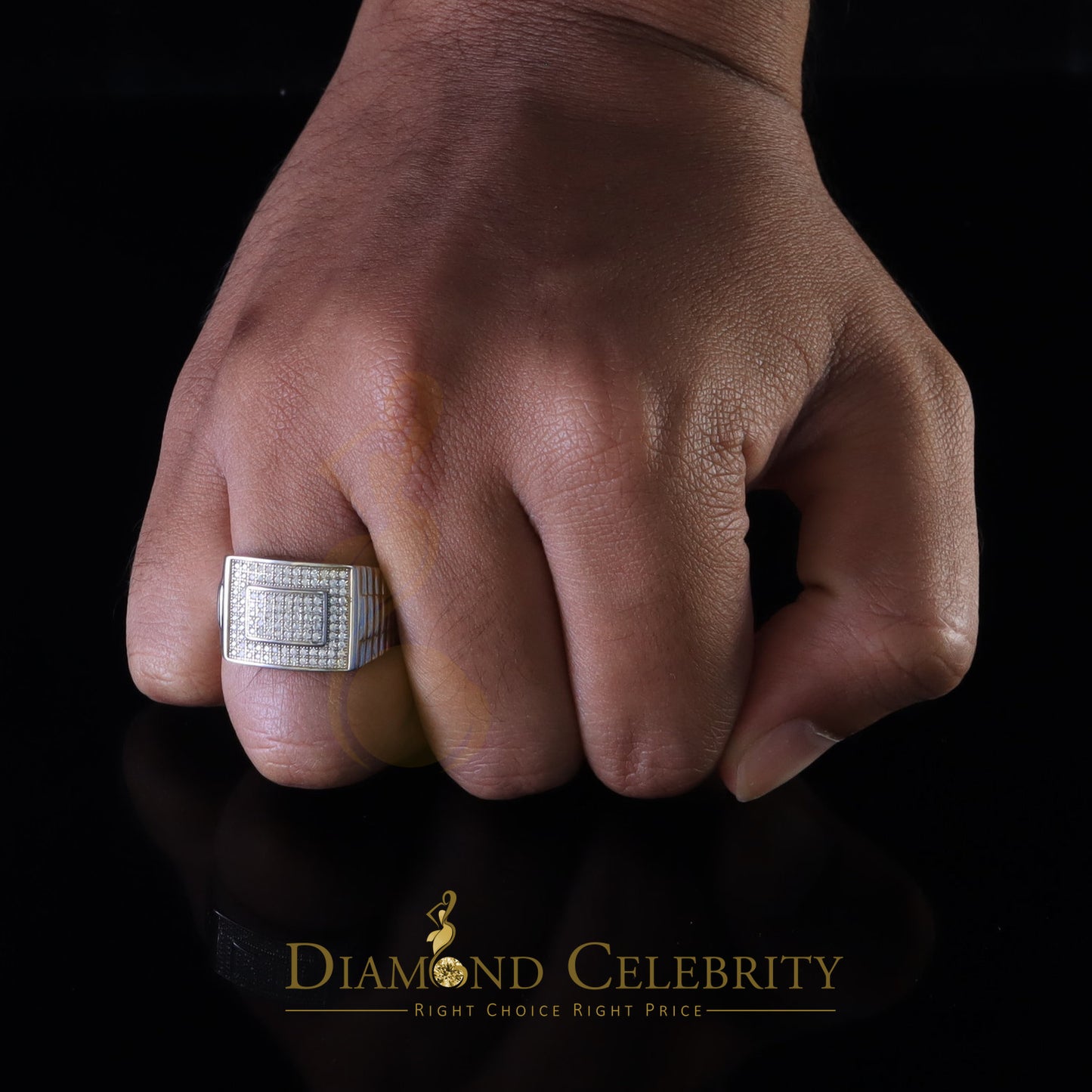 DiamondCelebritees 925 Silver White Square 1.20ct Cubic Zirconia Men's Engagement Ring Size 10