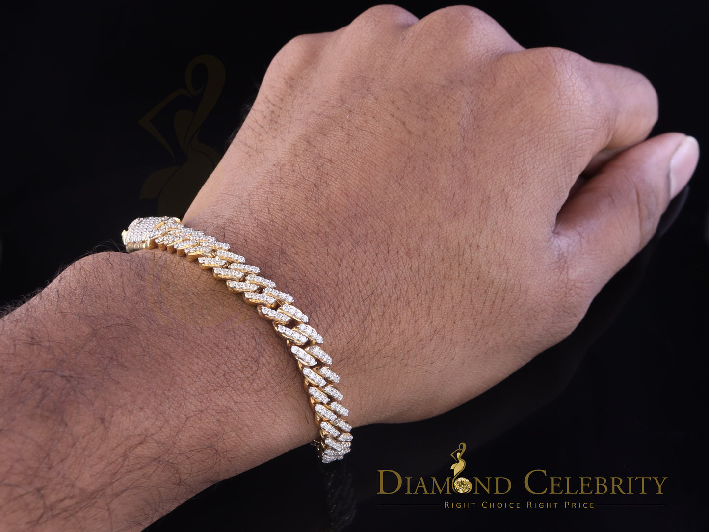 DiamondCelebritees 10K Yellow Gold 6.0ct Moissanite Cuban Bracelet 8mm Width size 8 inch Long