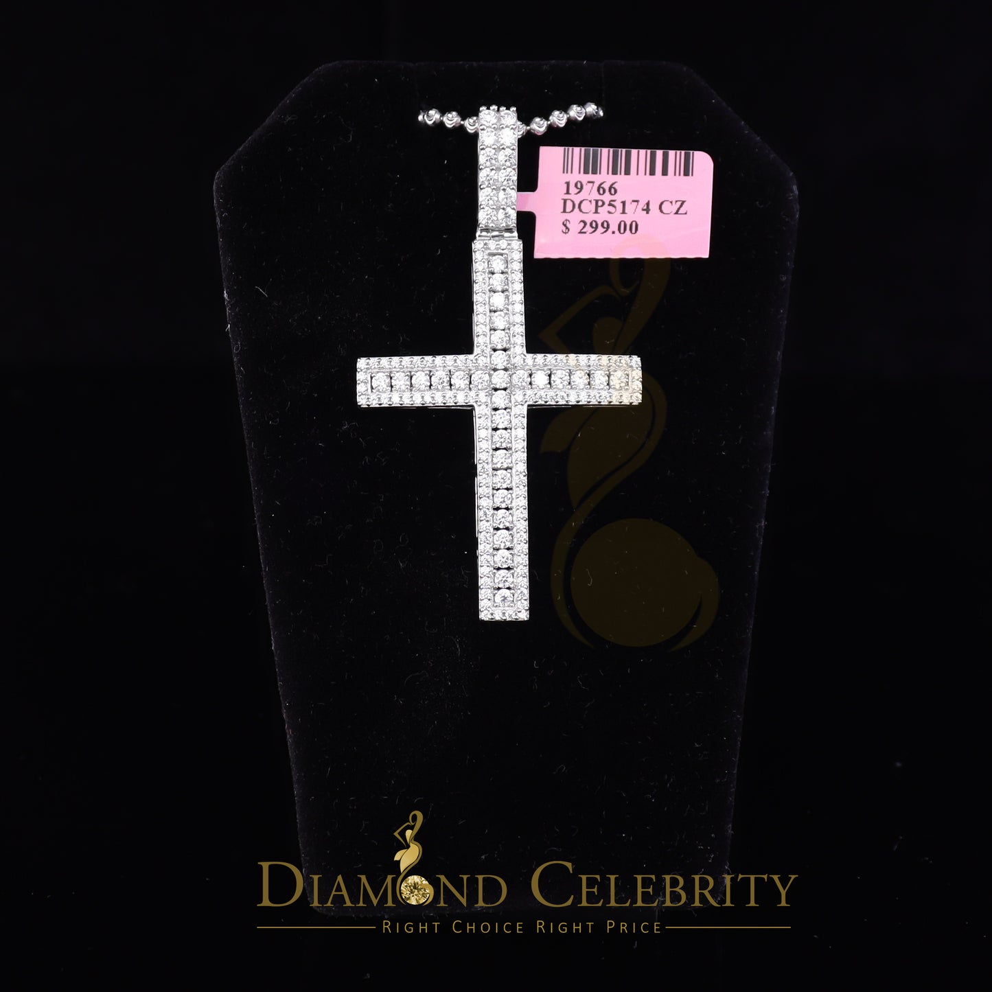 DiamondCelebritees White Fancy 925 Sterling Silver CROSS Pendant with 3.64ct Cubic Zirconia stone
