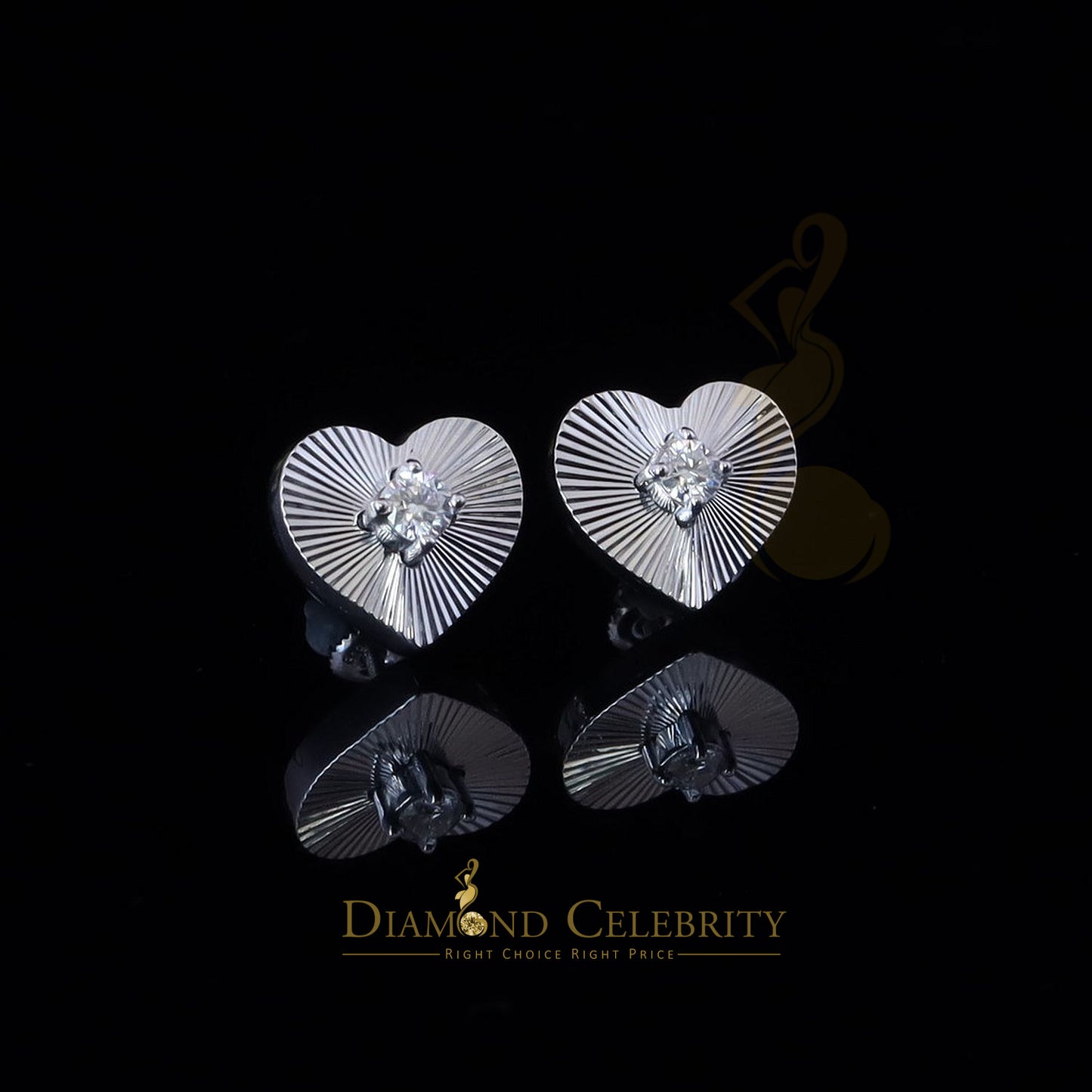 Diamondcelebritees Women's 0.33ct VVS 'D' Moissanite 925 Silver White HEART Diamond Cut Earrings