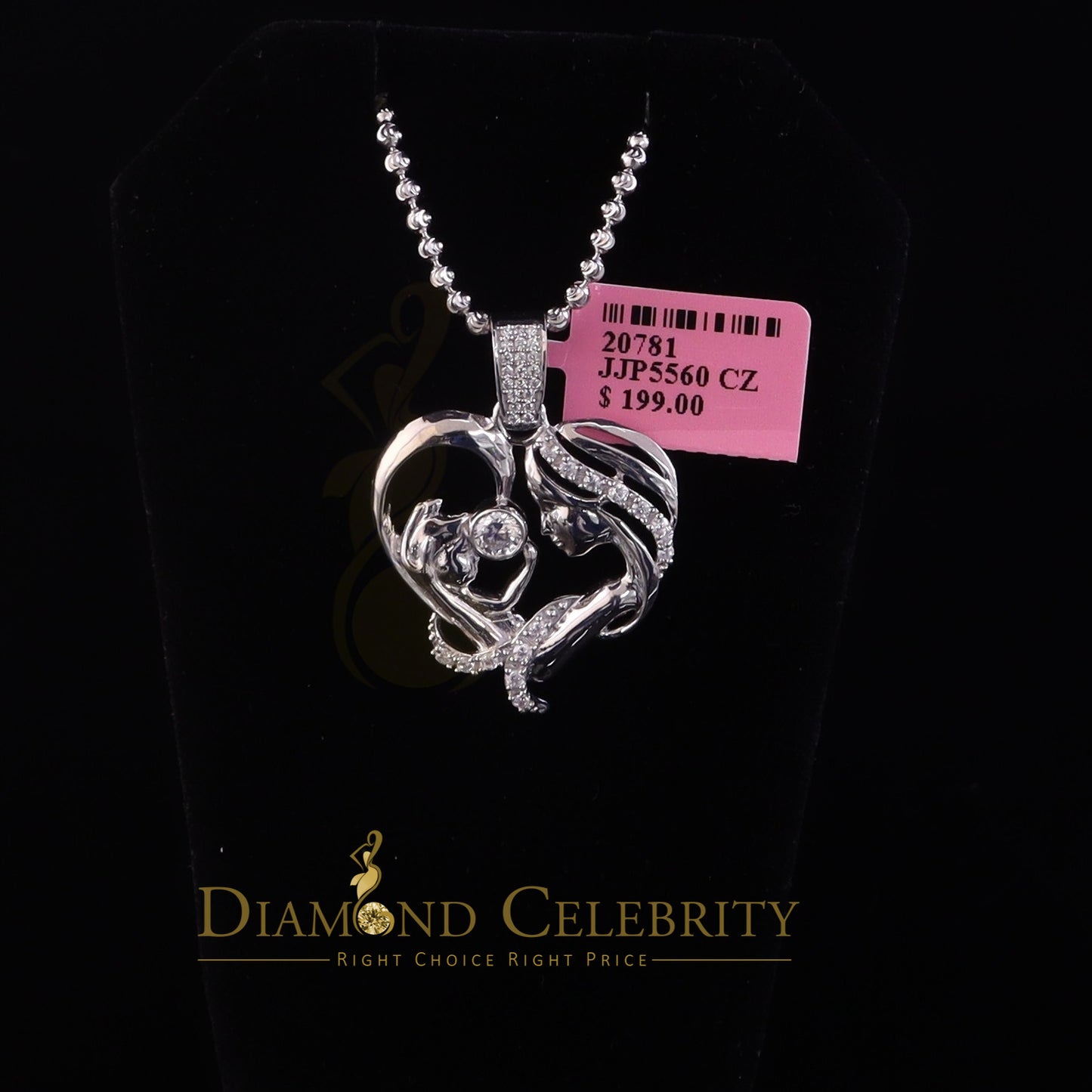 DiamondCelebritees White Silver 0.85ct Cubic Zirconia MOM'S Embrace Lovely Pendant @ Mother's Day