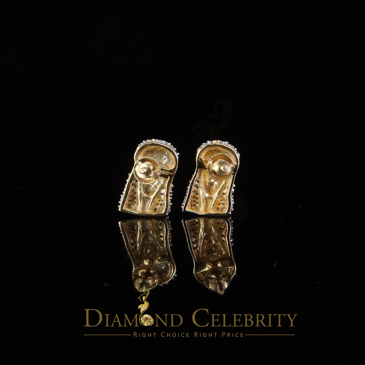 DiamondCelebritees Jesus Face 0.33ct VVS 'D' Moissanite Men's/Womens 925 Yellow Silver StudEarrings