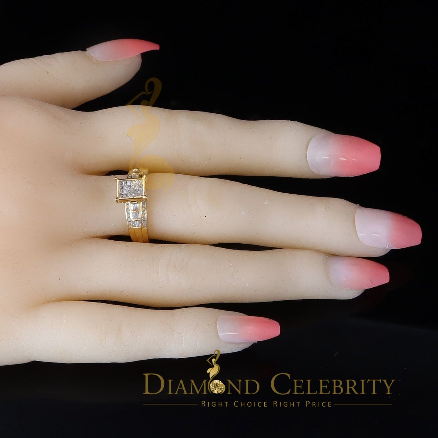 DiamondCelebritees 925 Yellow Silver with Real Diamond 0.33ct Cinderella Engagement Ring Size 7.5