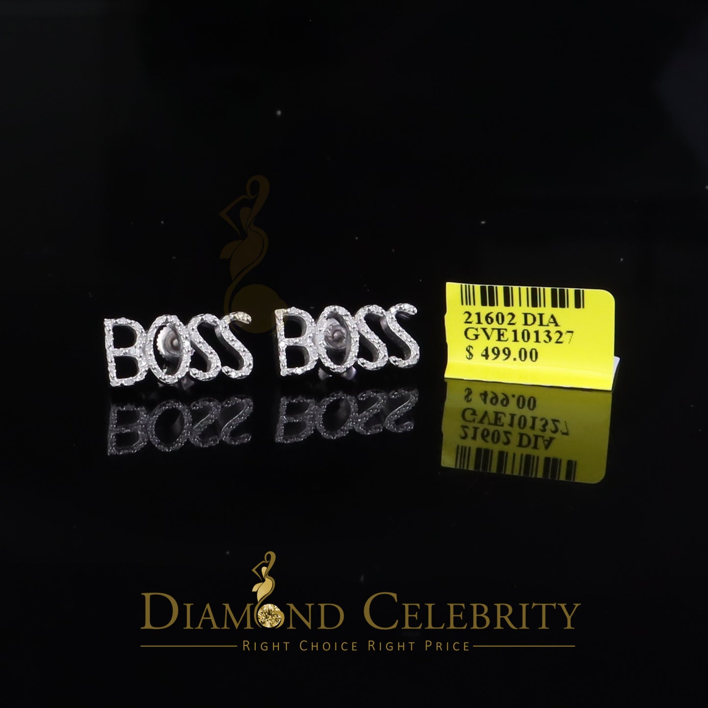 DiamondCelebritees 0.20Ct White Natural 925 Sterling Silver BOSS Womens Diamonds Stud Earrings