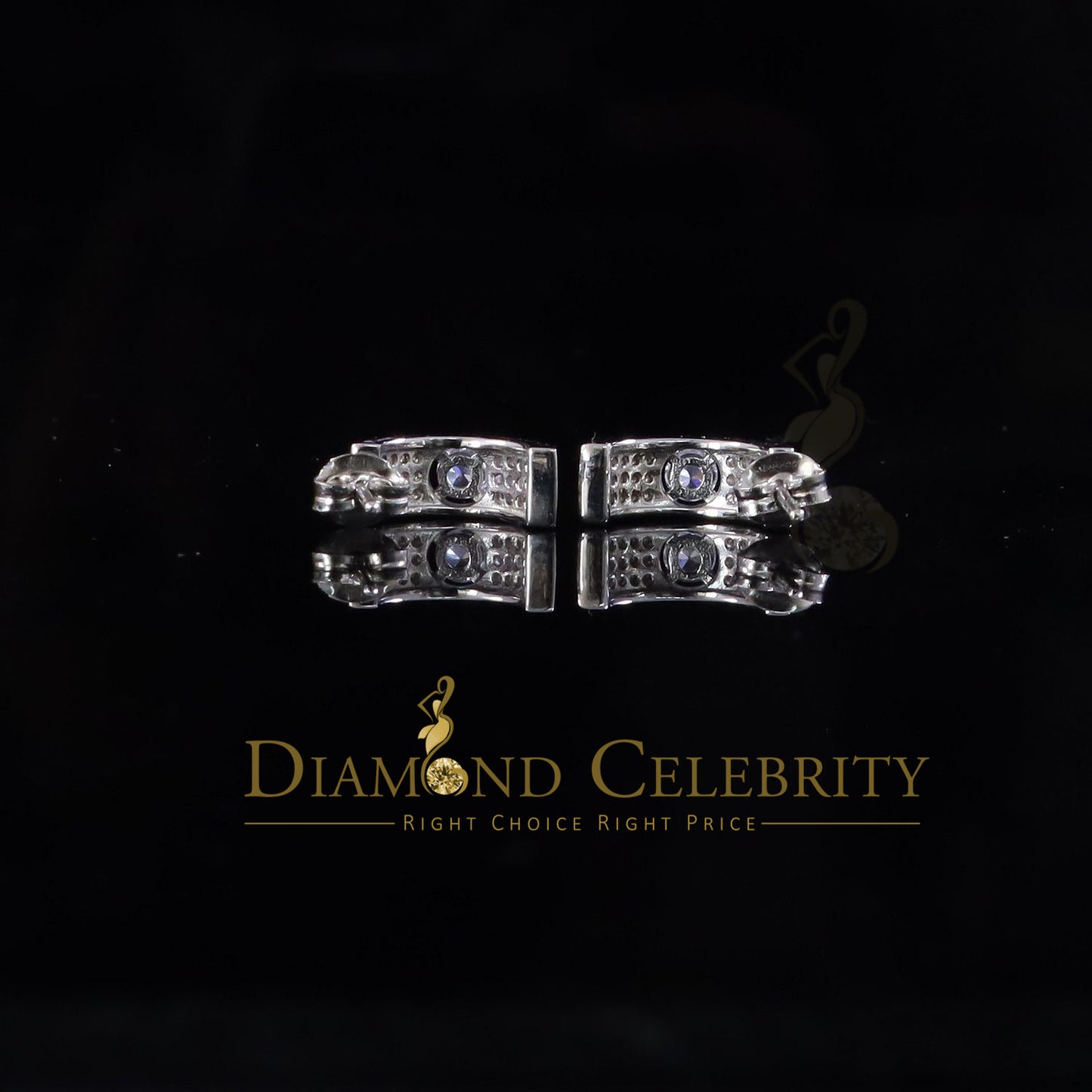 DiamondCelebritees Hip hop Mens white Gold 925 Sterling Silver Iced 2 row Huggie Hoop earrings
