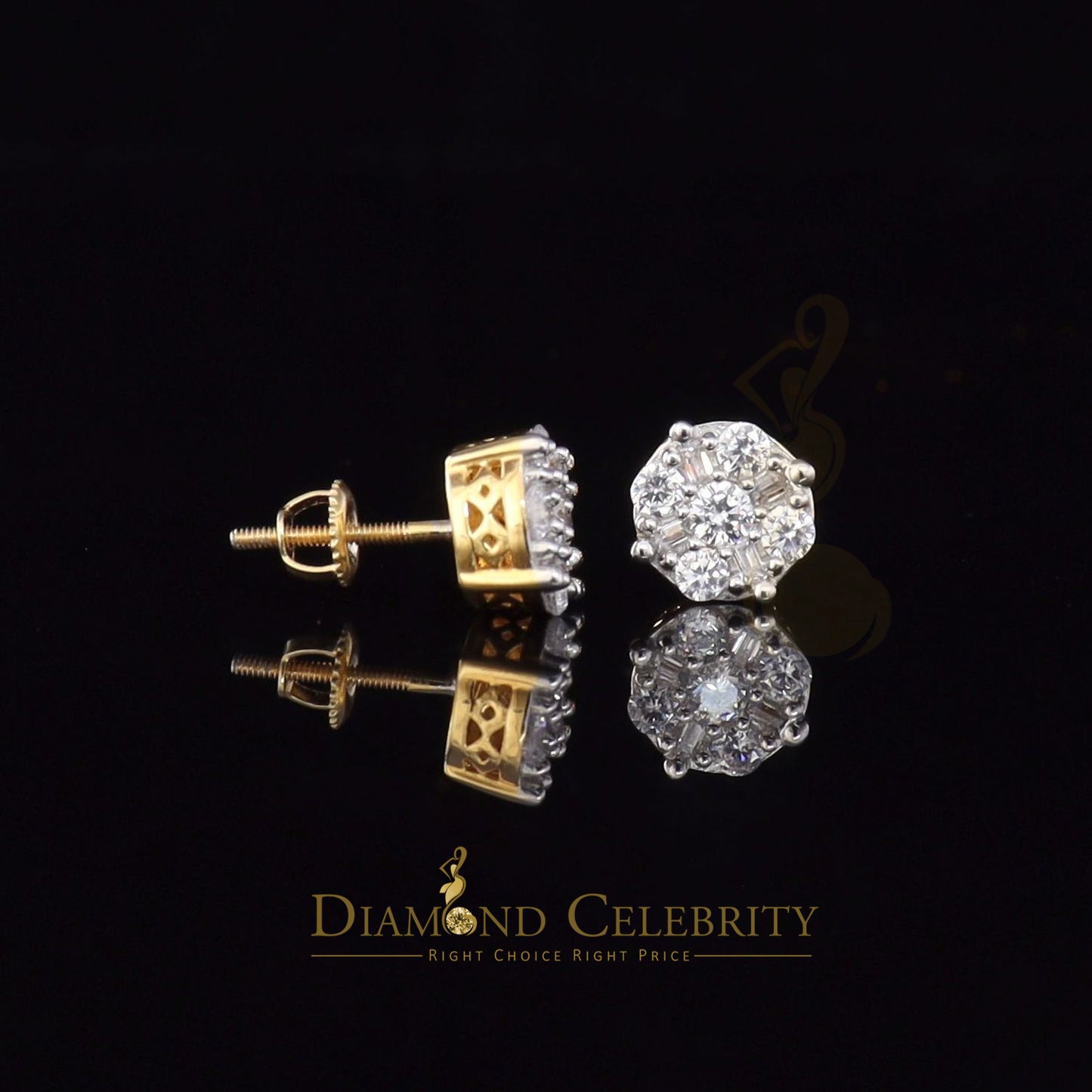DiamondCelebritees 925 Yellow 1.96ct Sterling Silver Cubic Zirconia Women's Hip Hop Round Earrings