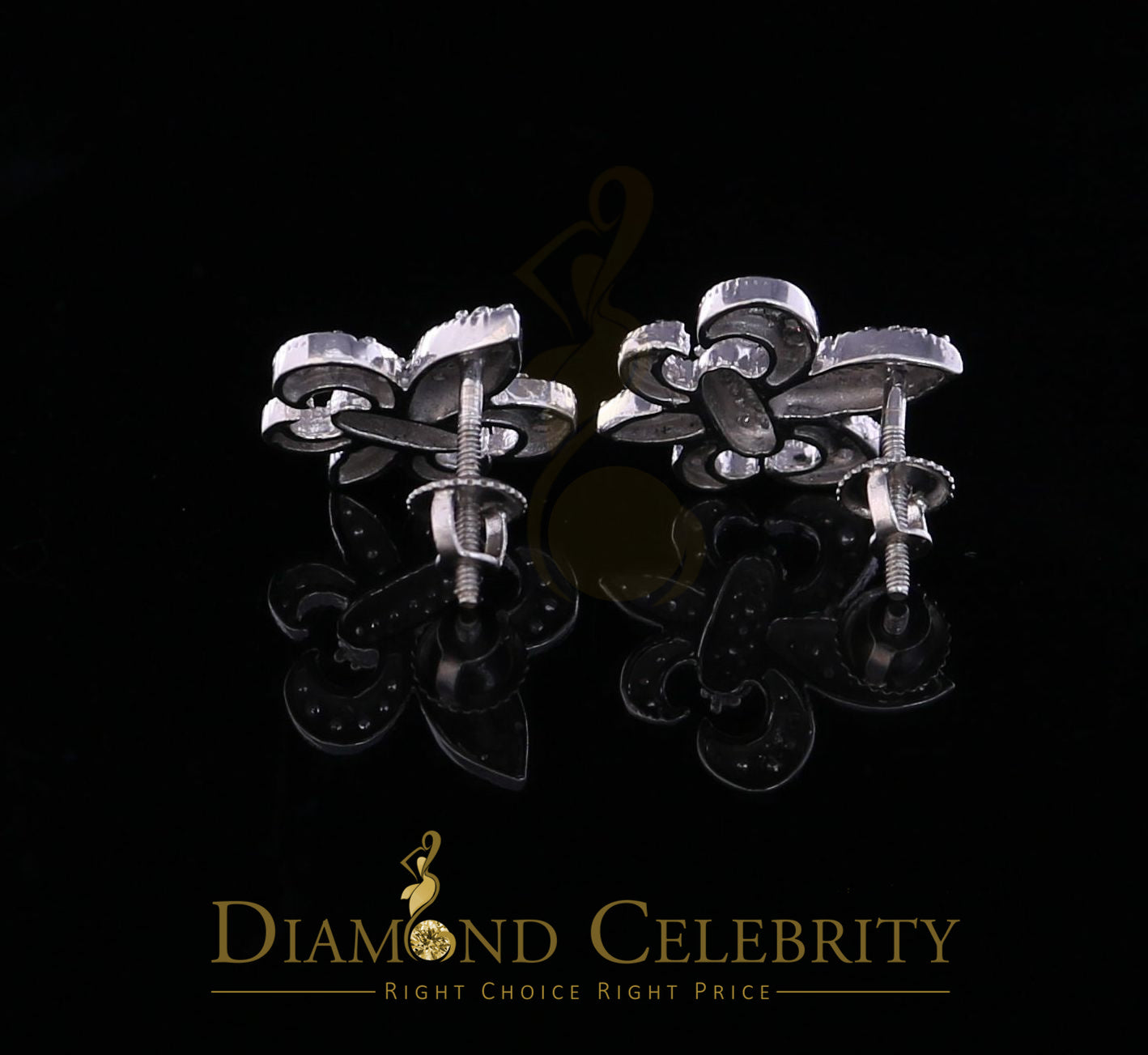 DiamondCelebritees Fleur de Lis White 925 Silver Screw Back 0.96ct Cubic Zirconia Women's Earrings