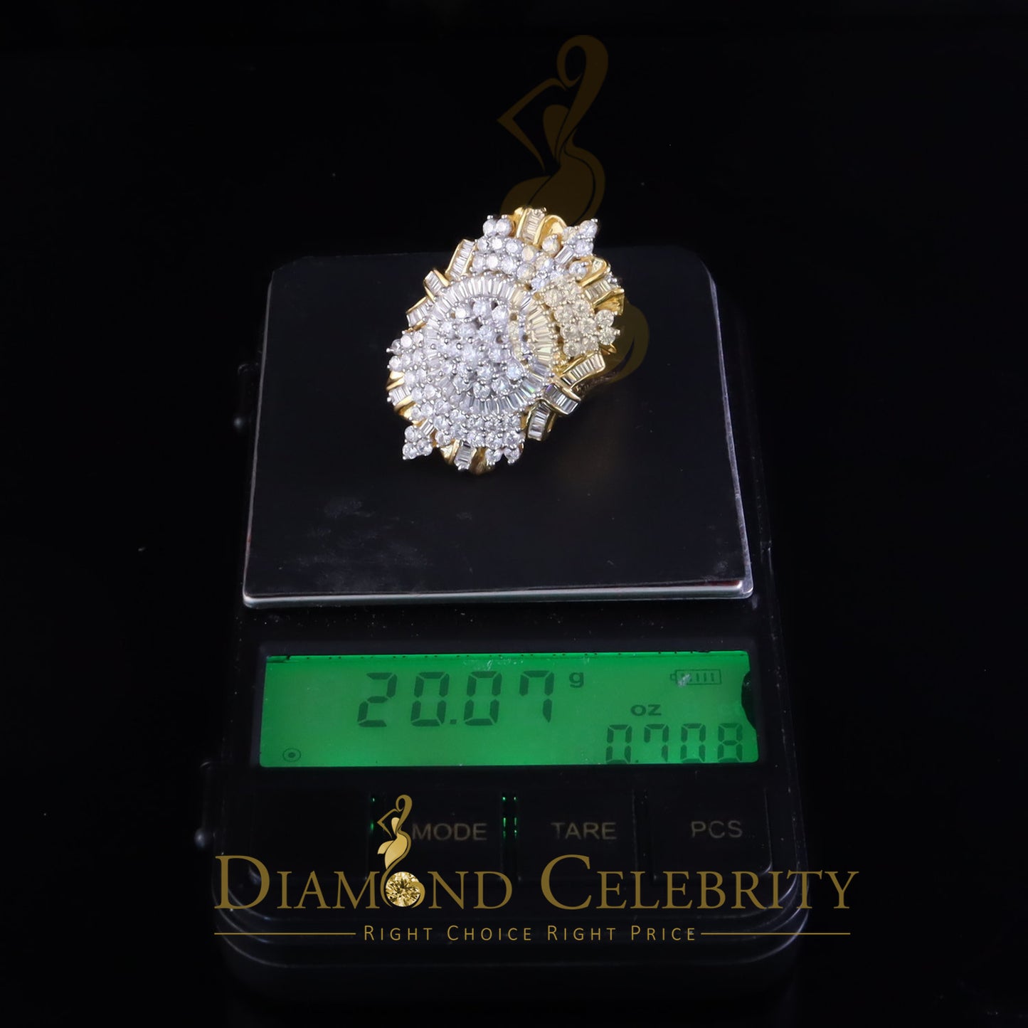 DiamondCelebritees 11.00ct Cubic Zirconia 925 Sterling Silver Yellow Cocktail Womens Ring Size 9