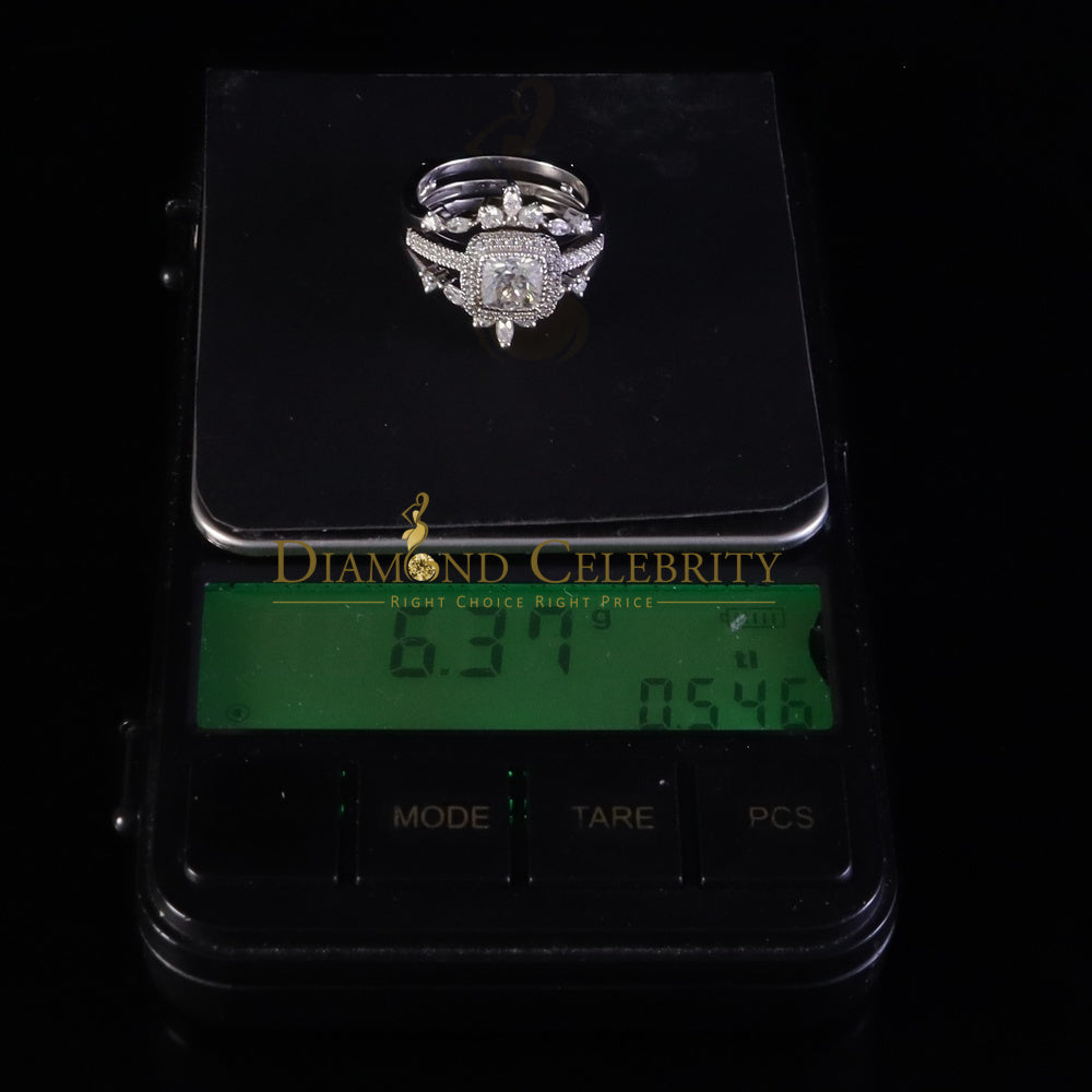 DiamondCelebritees Enhancer Guard Wrap Insert Cushion Moissanite 1.75ct VVS D White Silver Ring SZ7