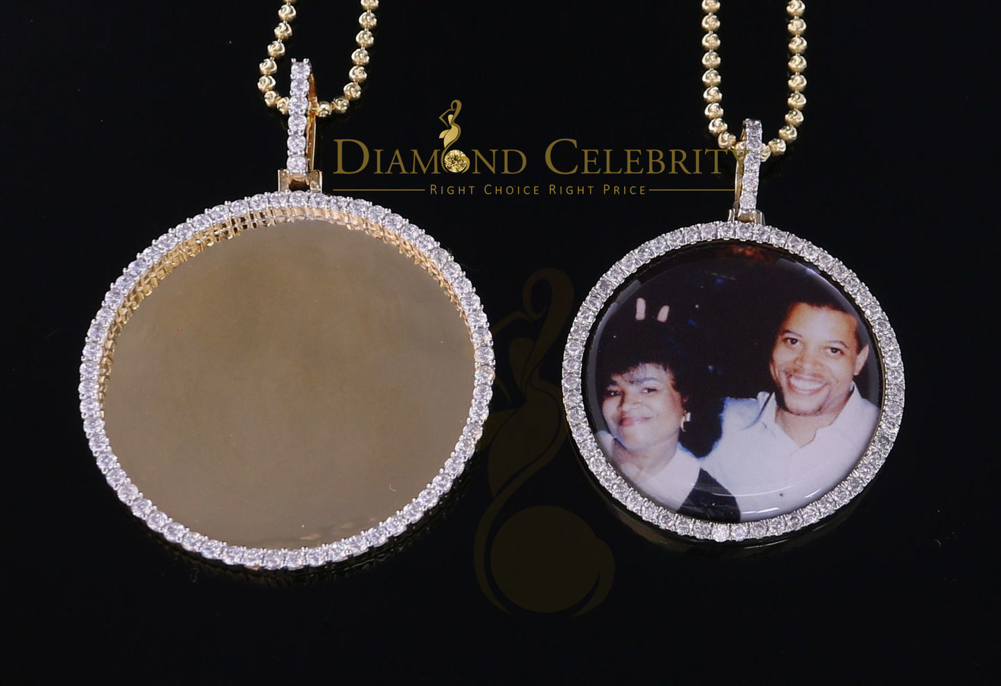 DiamondCelebritees 1.50" Picture Round Yellow Pendant Round Sterling Silver 3.42ct Cubic Zirconia