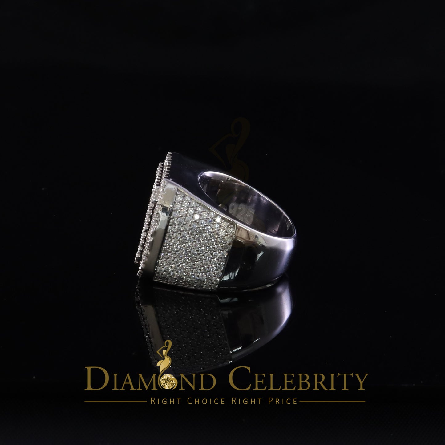 DiamondCelebritees Men's 925 White Silver 6.50ct VVS 'D' Moissanite Stone Square Rings Size 10