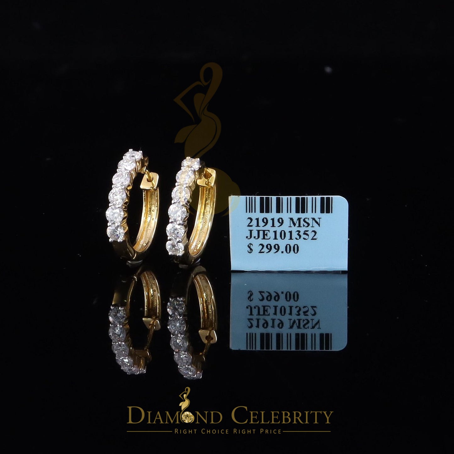 DiamondCelebritees Women's 925 Silver Yellow 1.50ct VVS 'D' Moissanite 1 row Stones Hoop Earrings