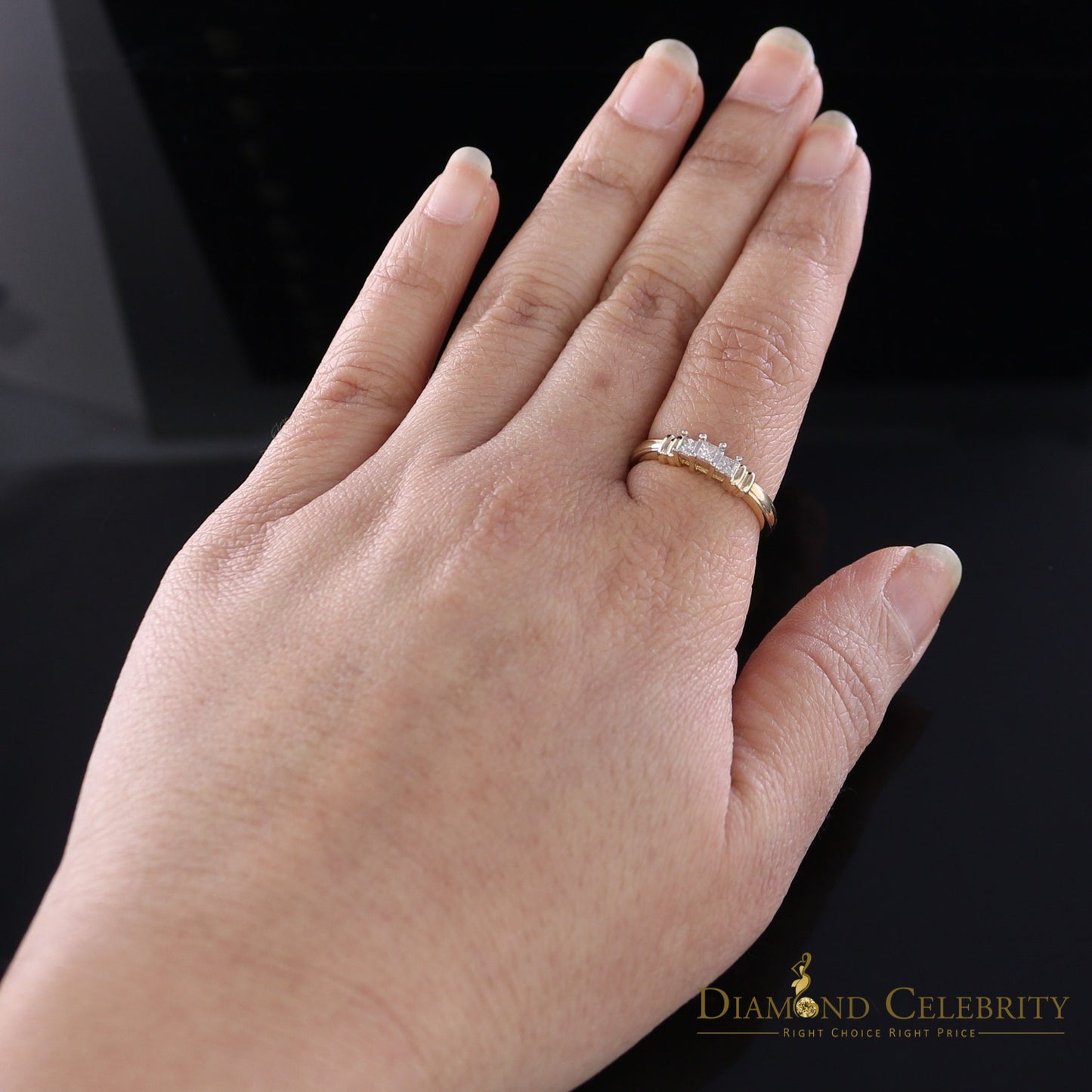 DiamondCelebritees Real 14kt Yellow Gold with 0.25CT Real Diamond Past Present Future Ring Size 7