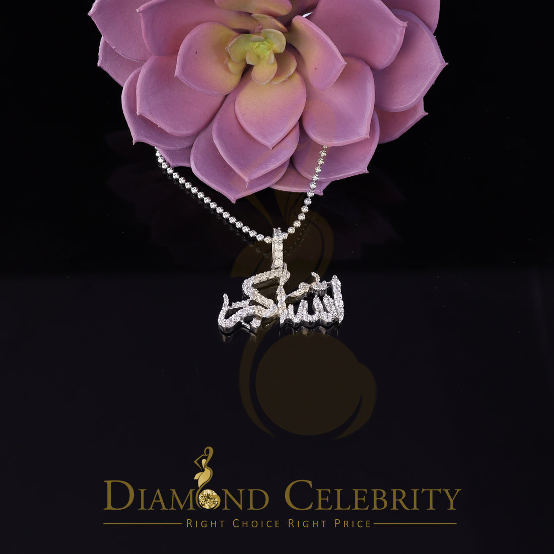 Diamondcelebritees White 925 Sterling Silver with Allah-hu-Akbar Pendant 5.70ct Moissanite