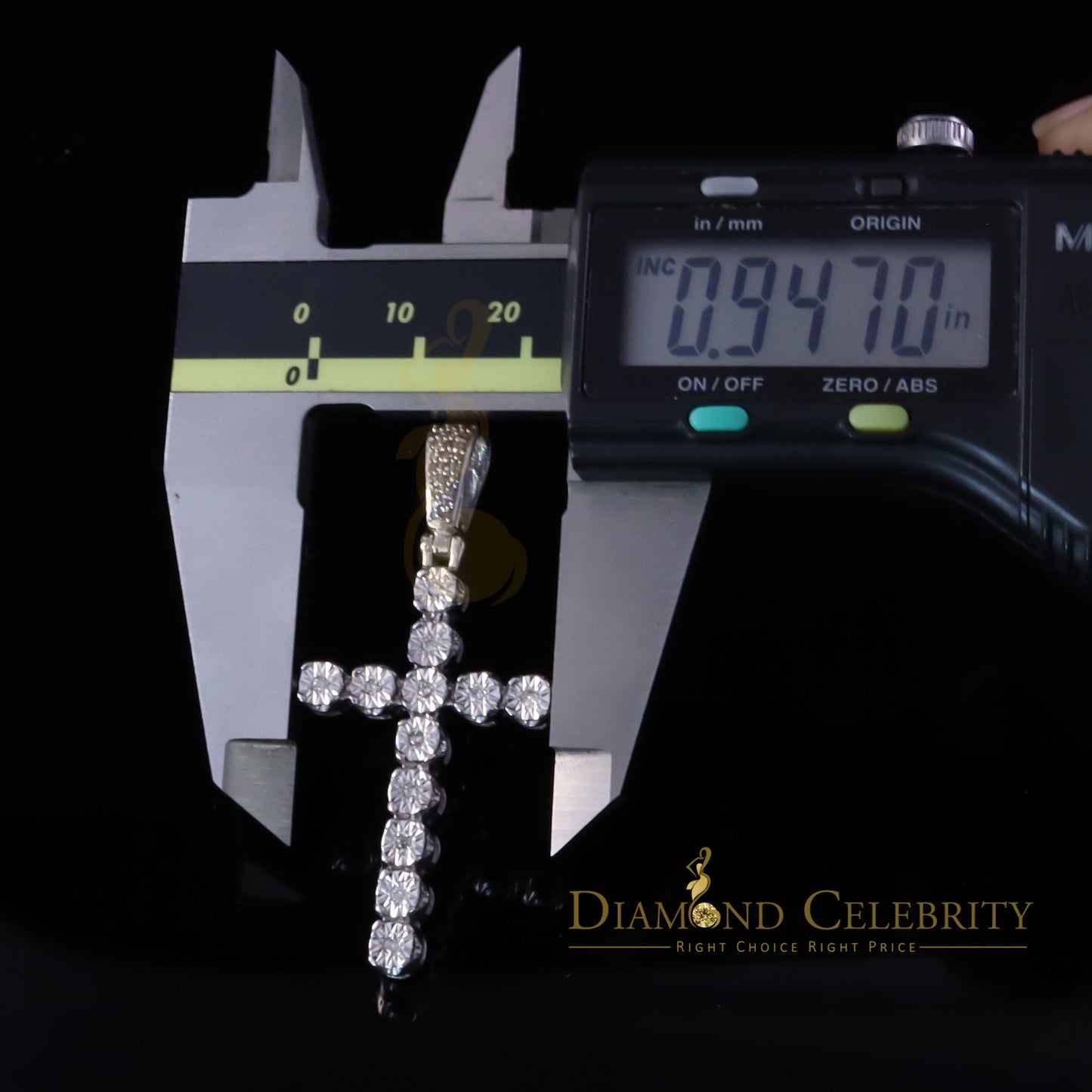 DiamondCelebritees 0.15CT Real Diamond Round 925 Sterling Silver with Cross White Necklace Pendant