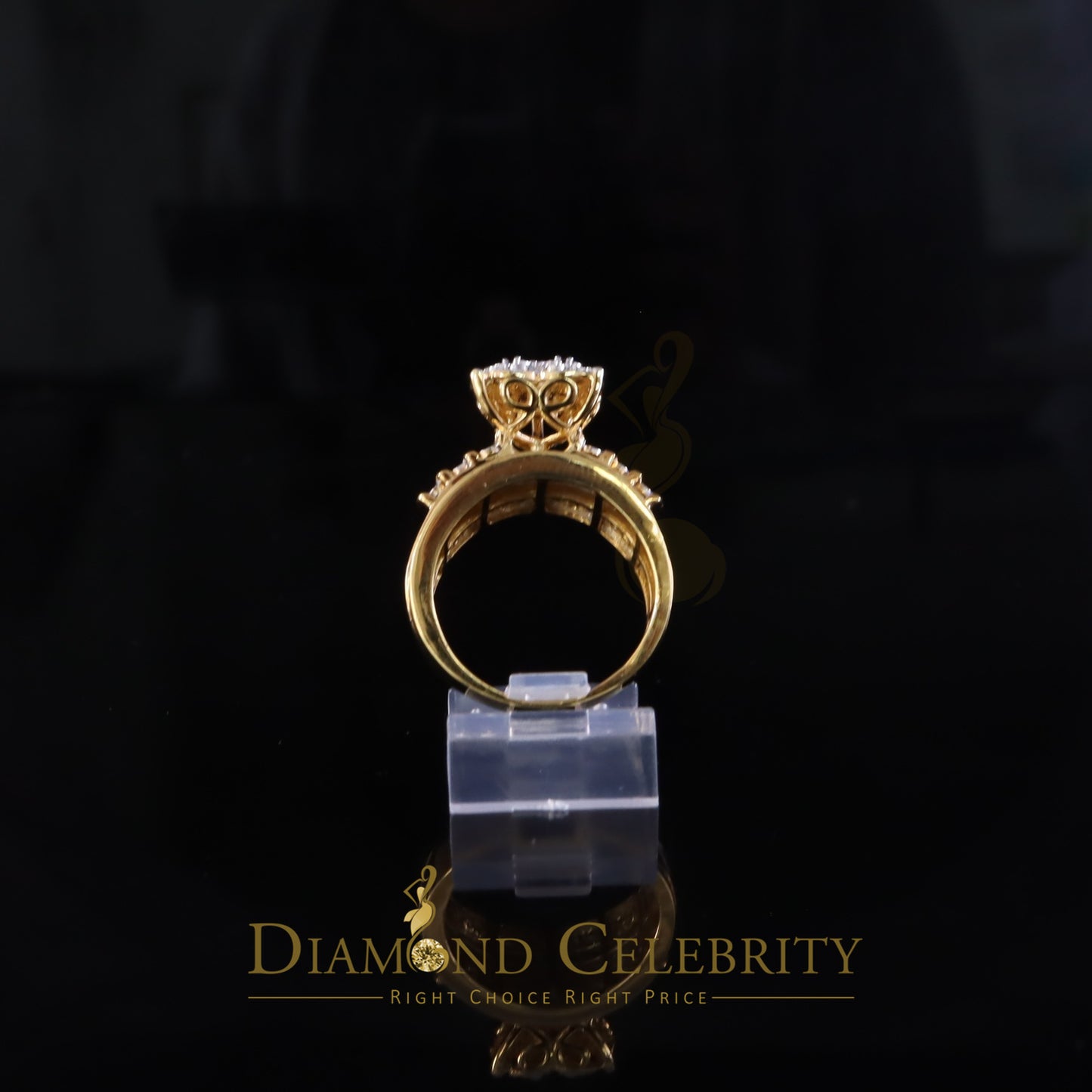 DiamondCelebritees Cinderella Real Diamond 0.25ct Heart Ring SZ7 Real 925 Yellow Silver for Women