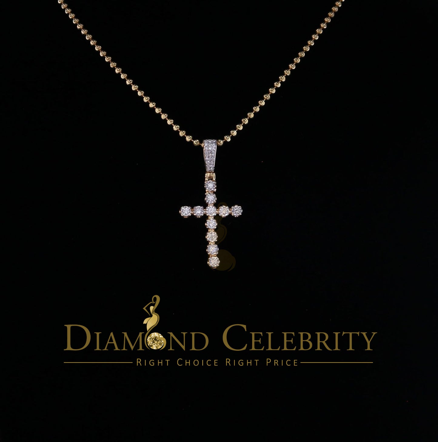 DiamondCelebritees Real 0.33ct Diamond Sterling Silver CROSS Charm Fashion Necklace Yellow Pendant