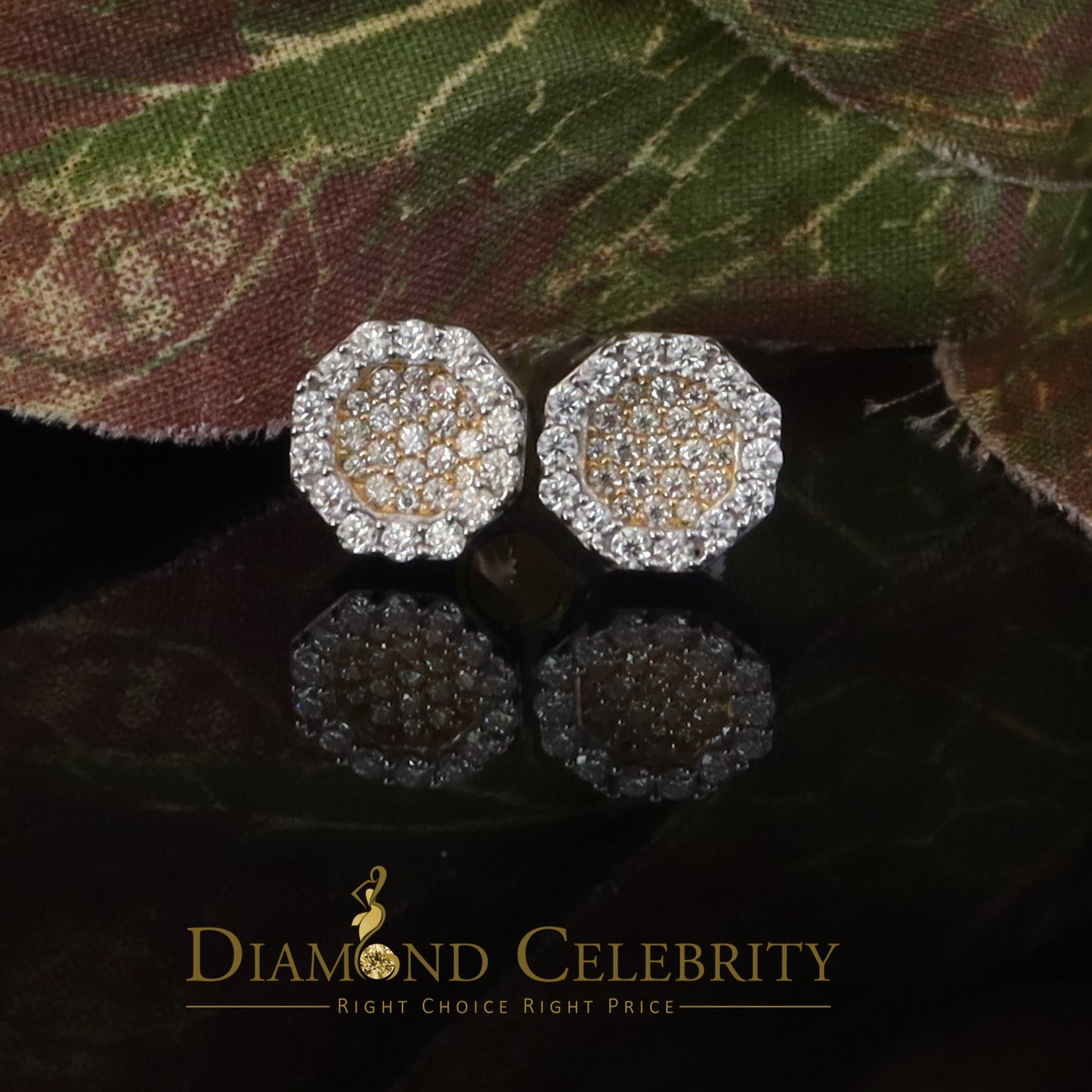 DiamondCelebritees 925 Yellow Silver 0.66ct VVS 'D' Moissanite Octagon Stud Earring Men's/Womens