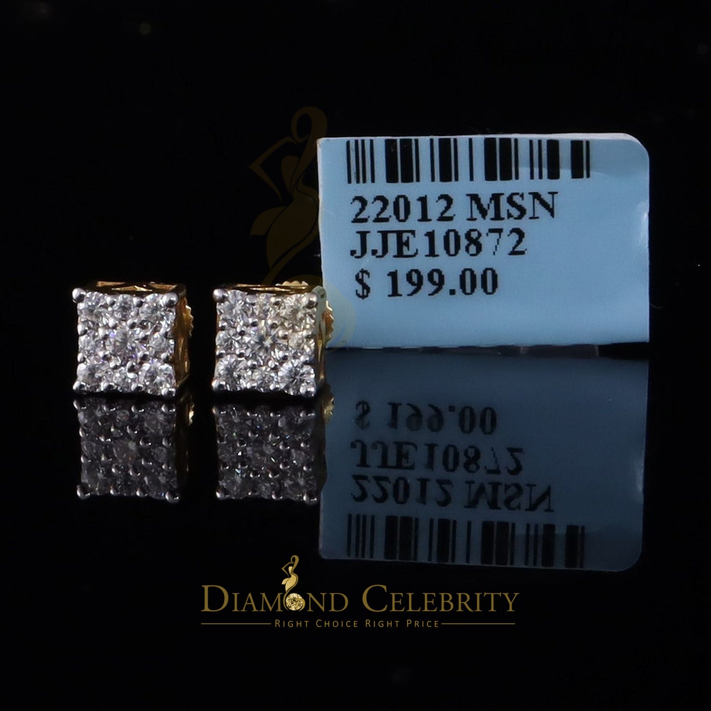 DiamondCelebritees New Women's/Men's 925 Silver Yellow 1.00ct VVS D Moissanite Square Stud Earrings