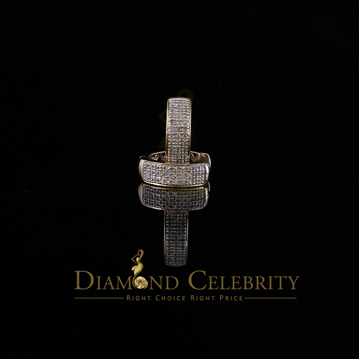 DiamondCelebritees 0.15ct Diamond Sterling Silver Yellow H oop Stud Earrings For Men's / Women's