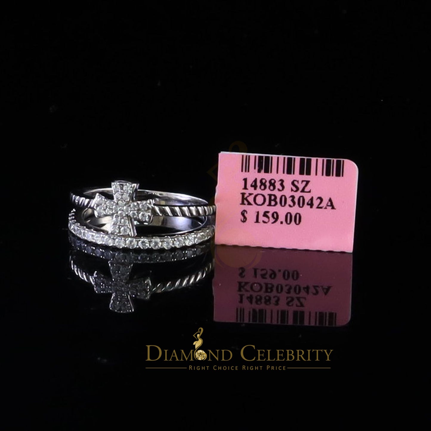DiamondCelebritees 925 White Silver 0.40ct Cubic Zirconia Engagement Womens Cross Ring Size 7