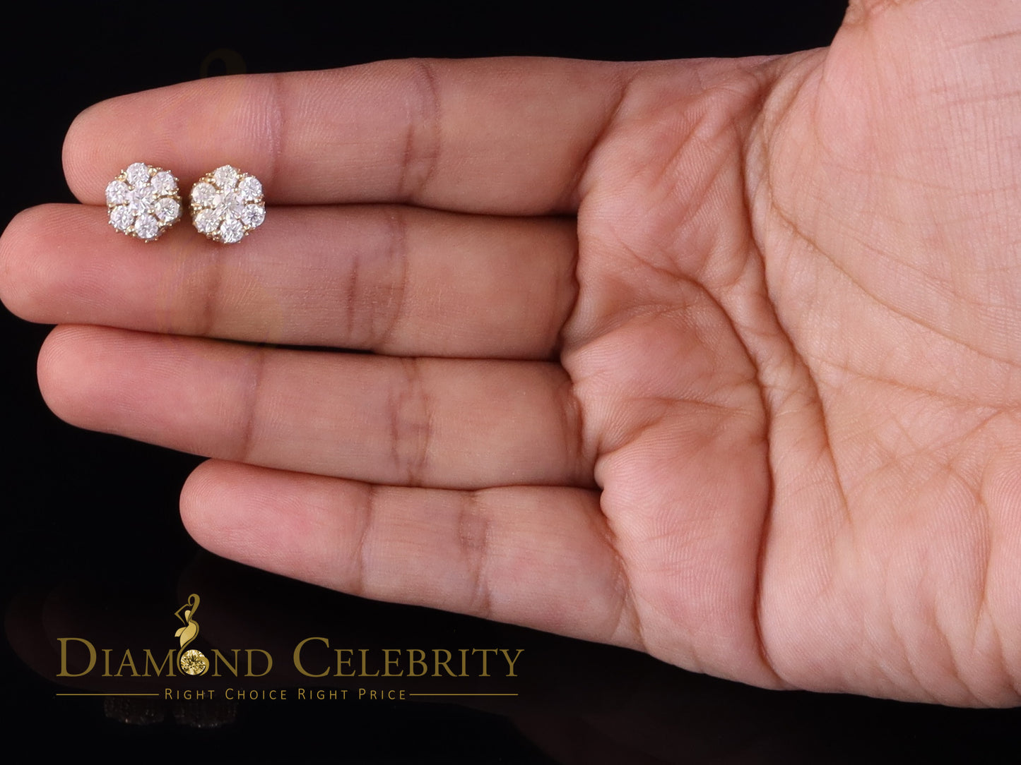 DiamondCelebritees 925 Silver Yellow 1.50ct VVS 'D' Men's & Womens Moissanite Floral Stud Earrings