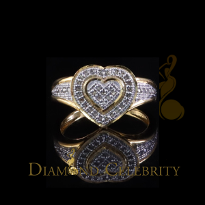 DiamondCelebritees Valentine Yellow Silver 0.15CT Real Diamond Shiny Womens Promise Heart Ring Sz 7