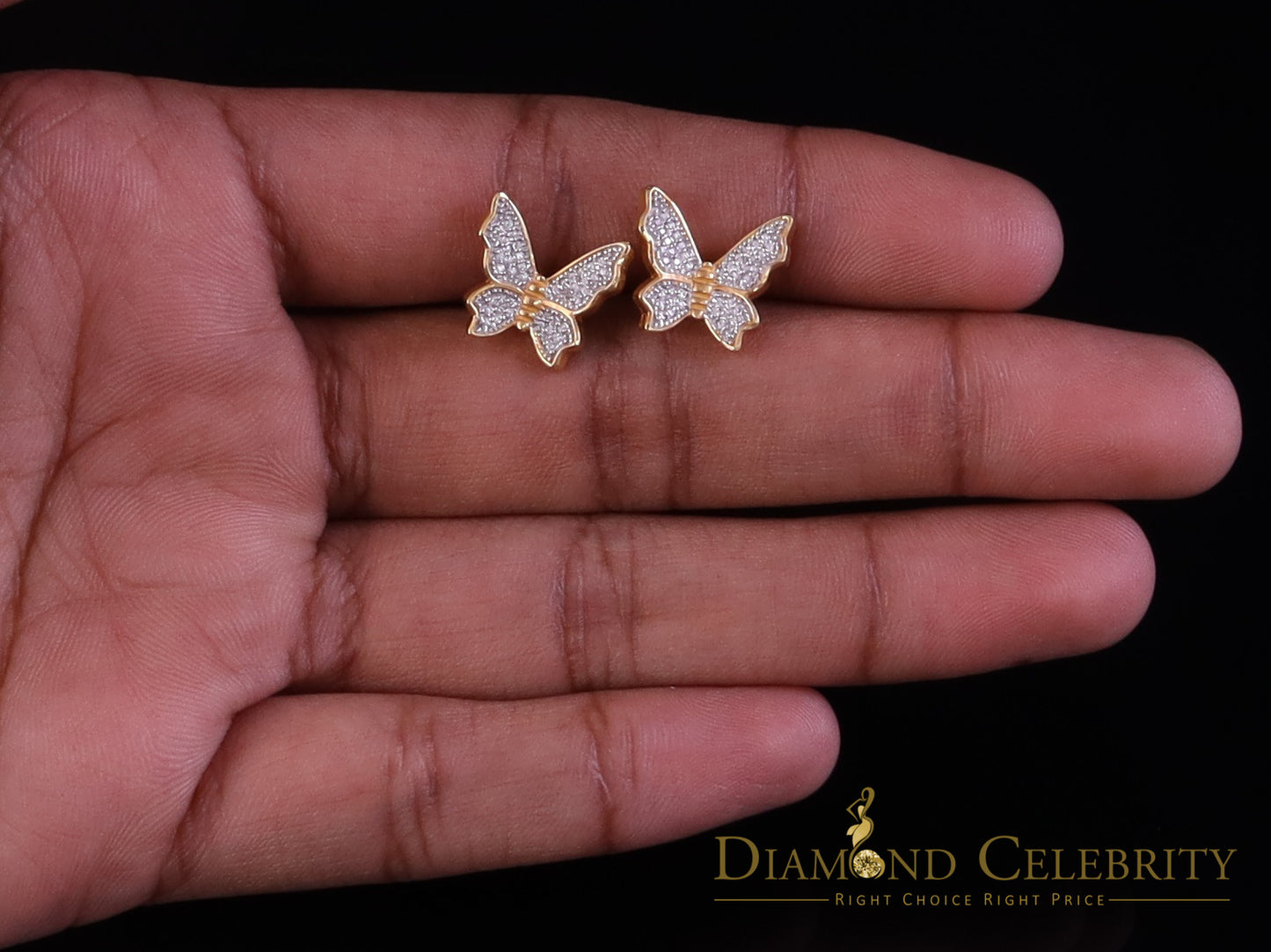 DiamondCelebritees Butterfly Stud Earrings Yellow 925 Sterling Silver Women's 0.50ct Cubic Zirconia