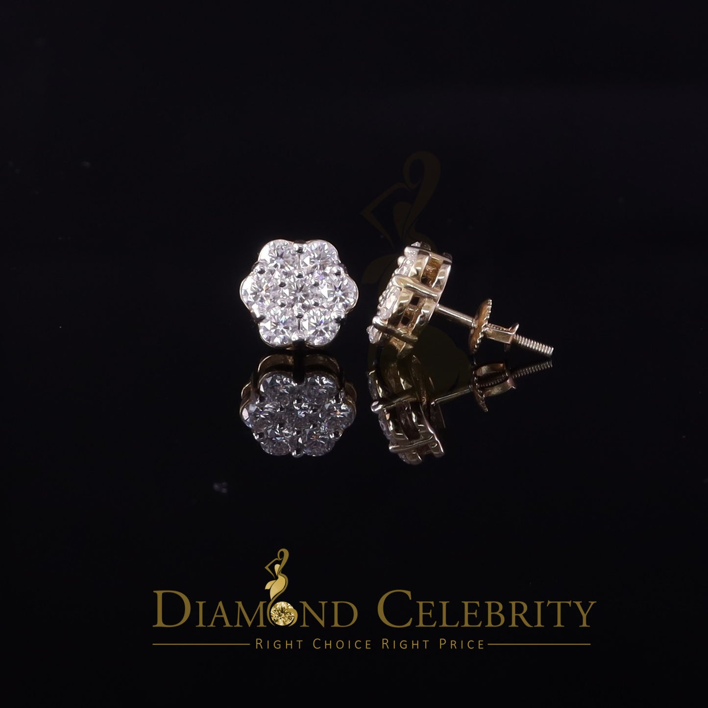 DiamondCelebritees Men's/Womens 925 Silver Yellow 1.66ct VVS 'D' Moissanite Floral Stud Earrings