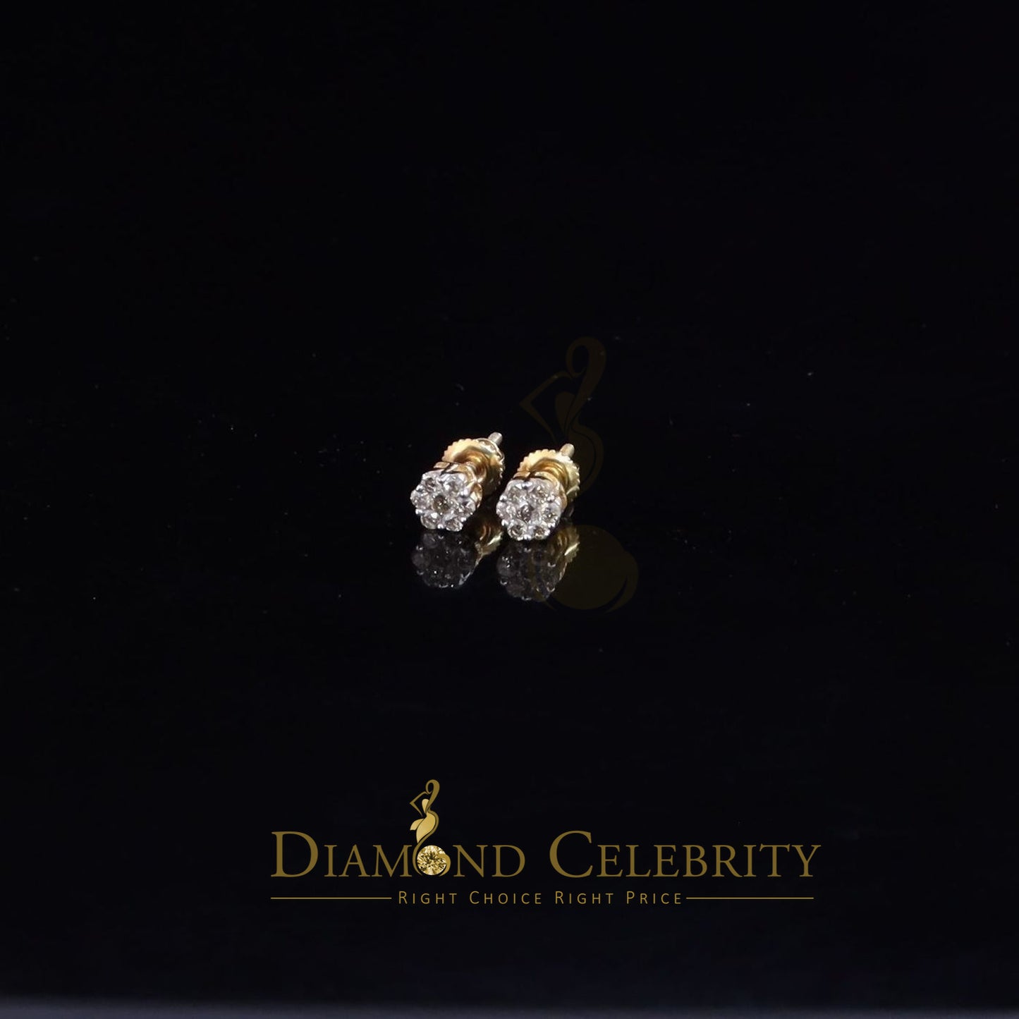 DiamondCelebritees Real 10K Yellow Gold Flower Stud 4.55mm Ladies Earring with Real 0.25CT Diamonds