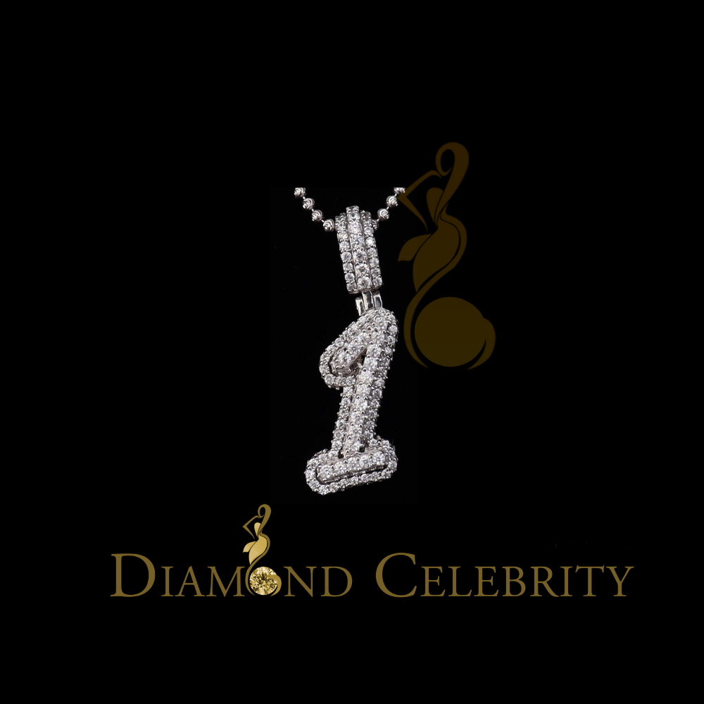 DiamondCelebritees Promise Numeric Number '1' Sterling Silver Pendant White Cubic Zirconia Stone