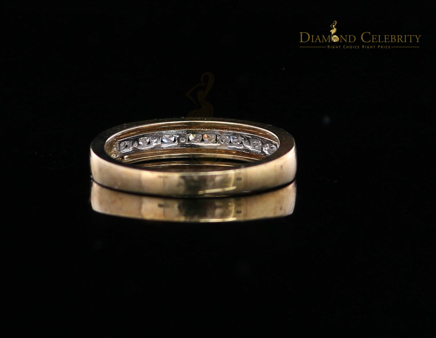 DiamondCelebritees Genuine 0.15CT Diamond Womens Round Band Ring Size 6.5 with 10K Real Yellow Gold