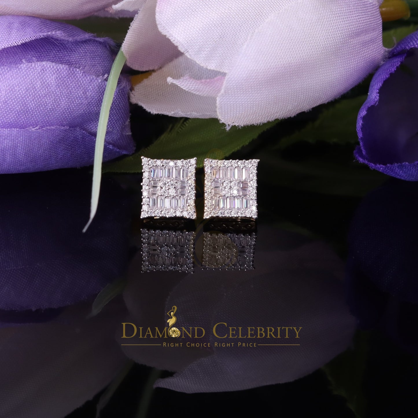DiamondCelebritees Men's/Women's 925 Silver Yellow 1.00ct VVS 'D' Moissanite Baguette Stud Earrings