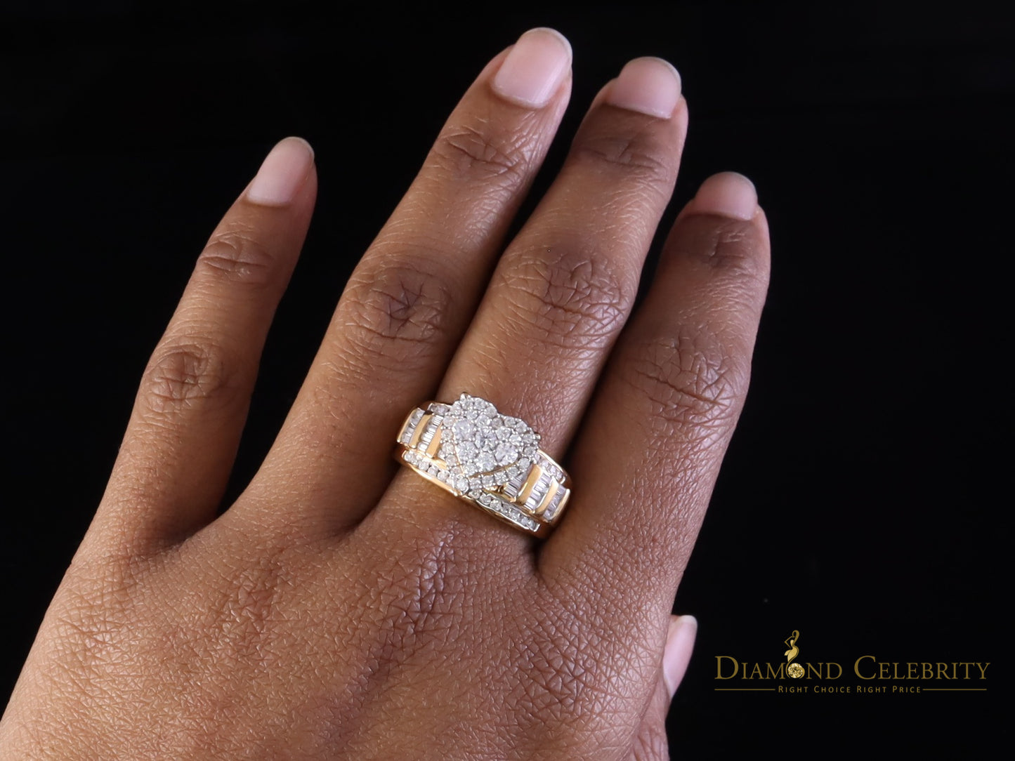 DiamondCelebritees New Women Heart Cindarella Ring 925 Yellow Silver1.20ct VVS D Clr.Moissanite SZ7