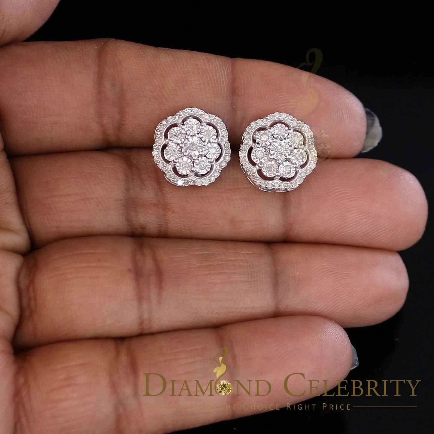 DiamondCelebritees 0.40ct Diamond 925 Sterling Silver White Floral Earrings For Men's / Women's