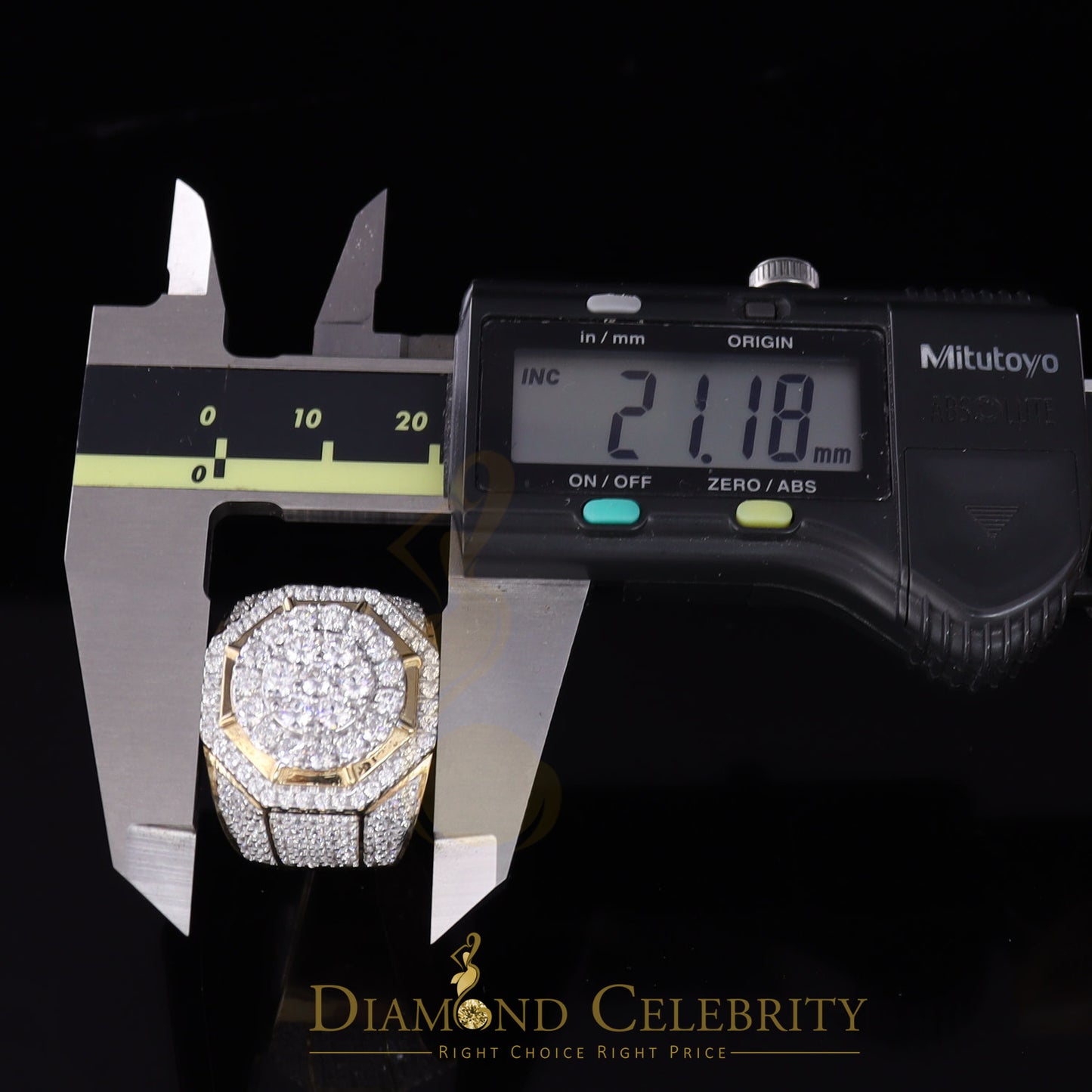 DiamondCelebritees 925 Silver Yellow 8.40ct Cubic Zirconia Wide Men Adjustable Ring From SZ 9 to 11