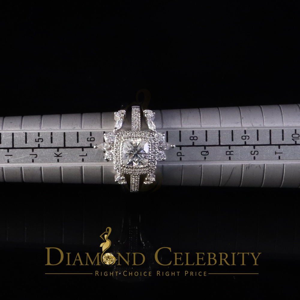 DiamondCelebritees Enhancer Guard Wrap Insert Cushion Moissanite 1.75ct VVS D White Silver Ring SZ7