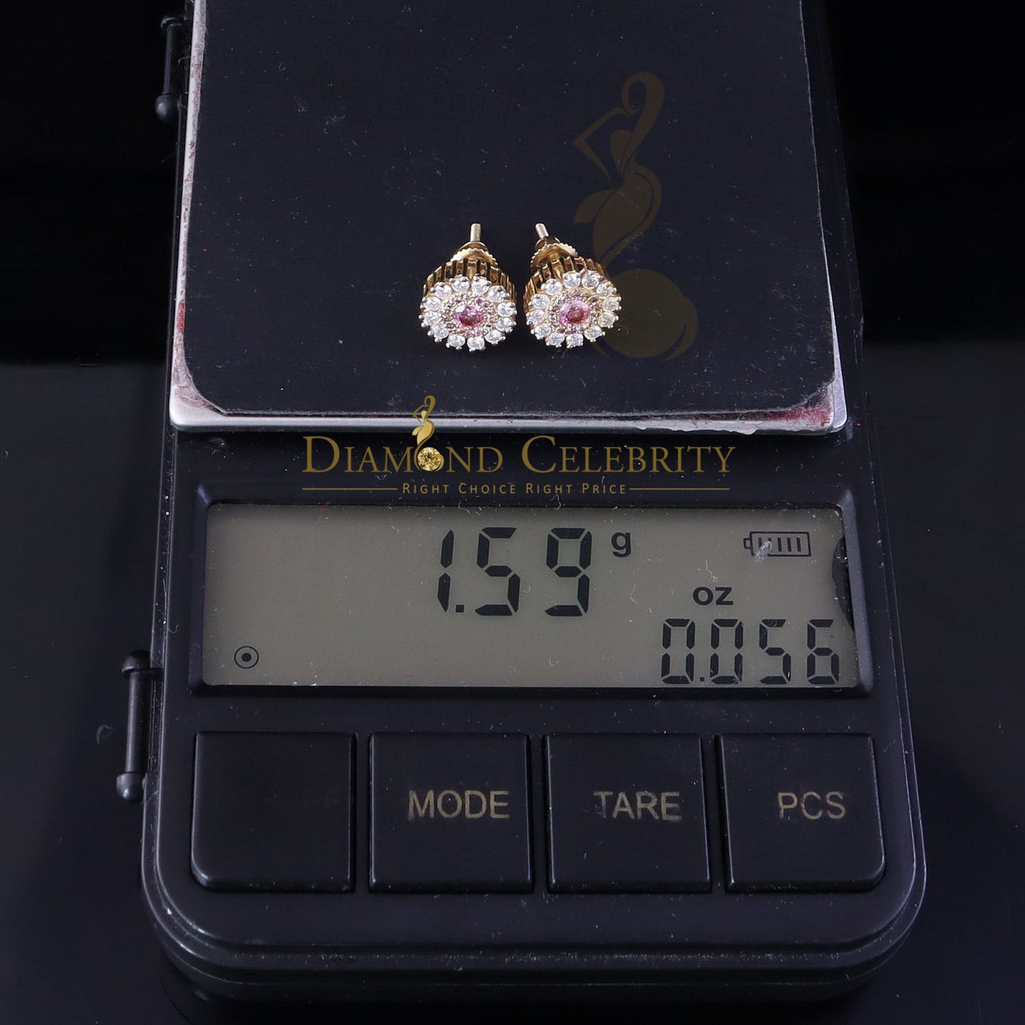 DiamondCelebritees 925 Silver Yellow 1.00ct VVS D Pink Moissanite Round Men's/Women's Stud Earrings