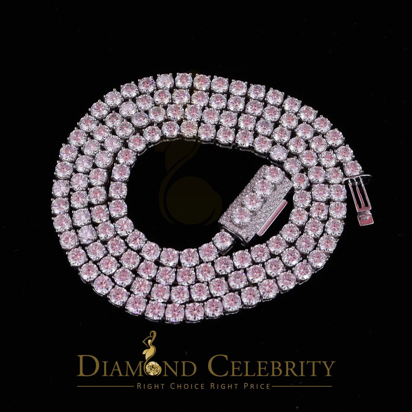 DiamondCelebritees 30ct White Moissanite 925 Silver Tennis Men's Necklace size 22inch & Width 4mm