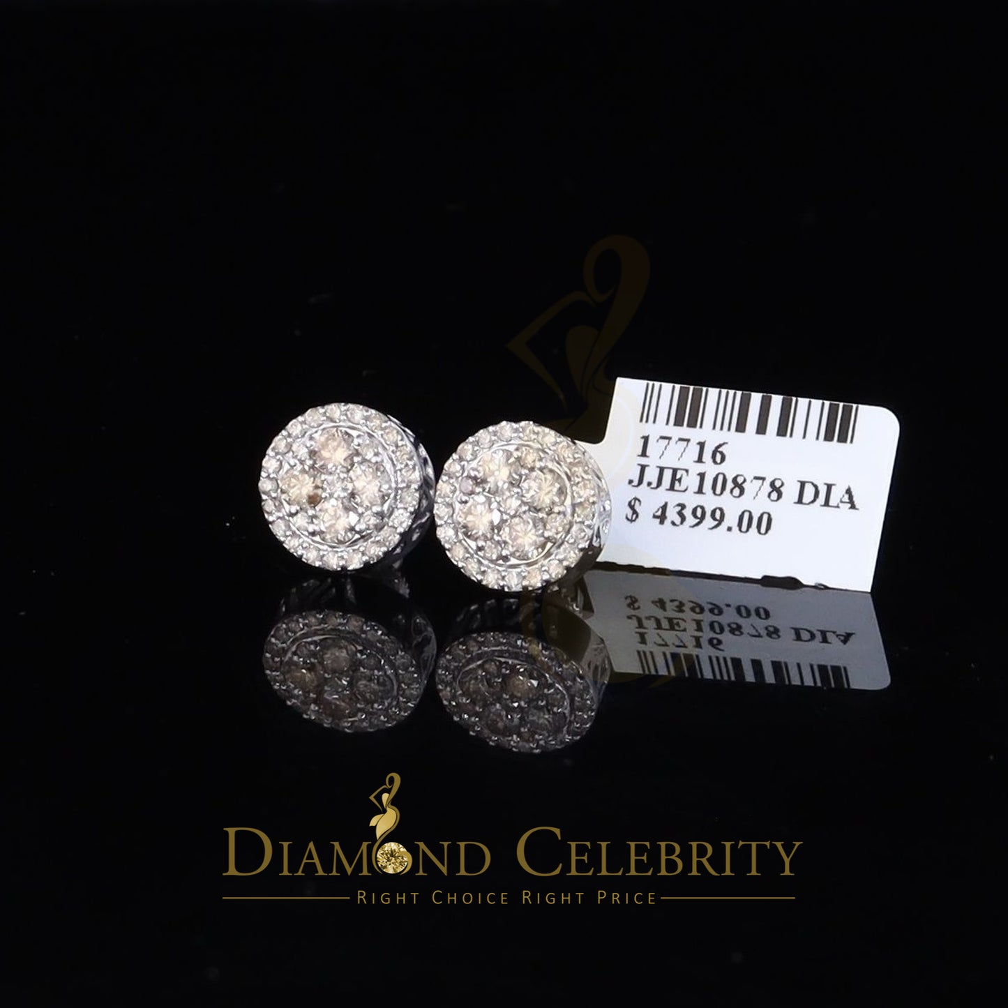 DiamondCelebritees10K Real White Gold Real Diamond 1.25CT Men's/Women's Stud Round Earring