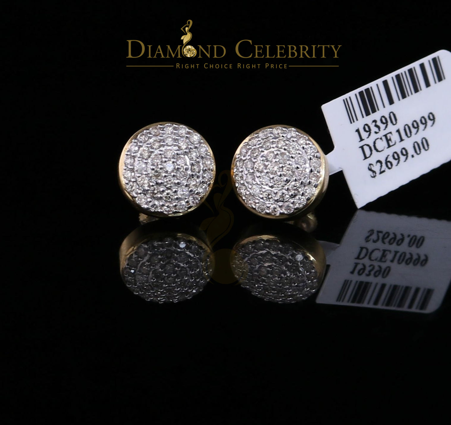 DiamondCelebritees 10K Real Yellow Gold Real Diamond 0.75CT Men's/Women's Stud Round Earring