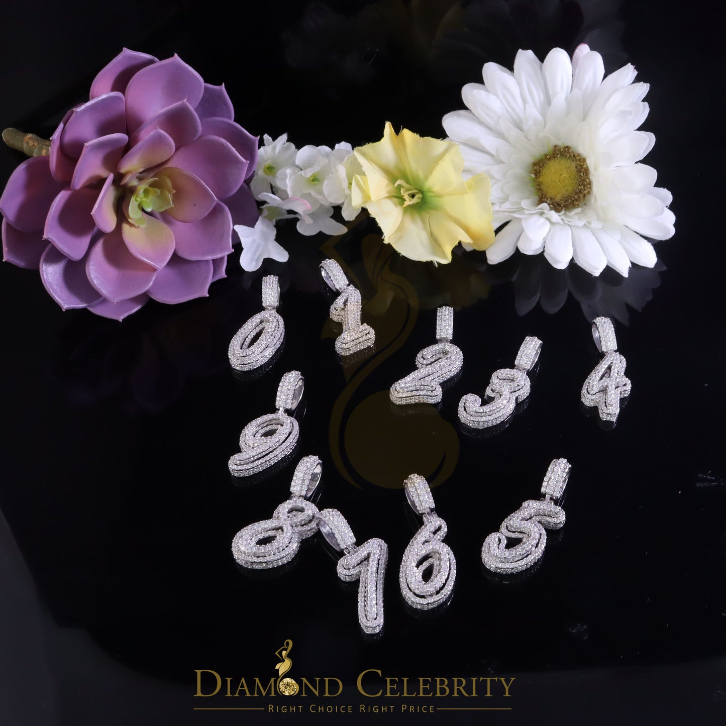 DiamondCelebritees Promise Numeric Number '1' Sterling Silver Pendant White Cubic Zirconia Stone