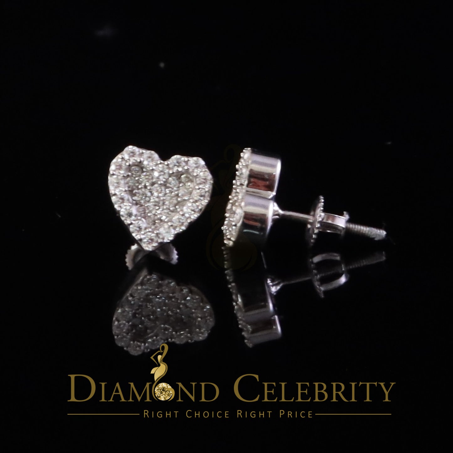 Diamondcelebritees 925 White Silver 0.66ct VVS 'D' Moissanite Heart Stud Earring Men's/Womens