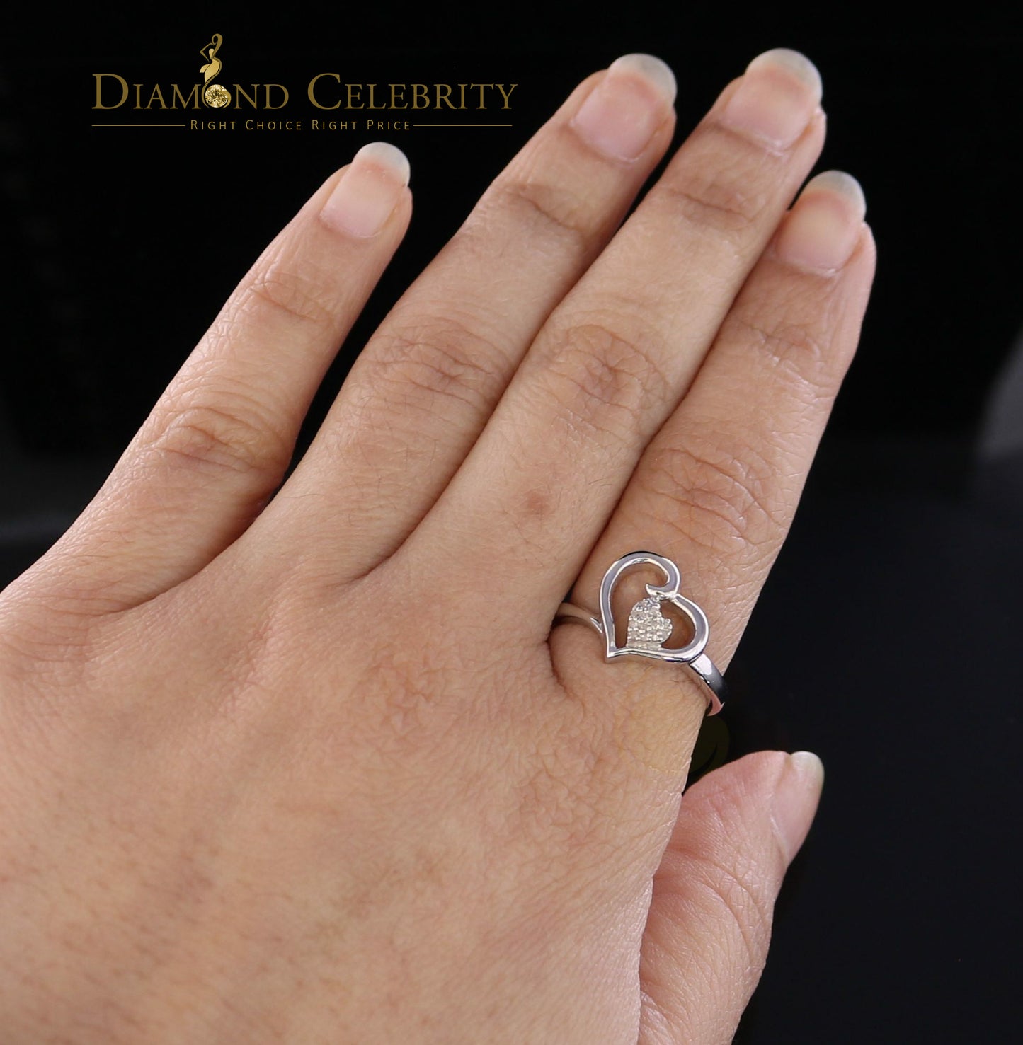 DiamondCelebritees 0.07 CT Real Diamond Womens Sterling Silver White Engagement Heart Ring Size 7