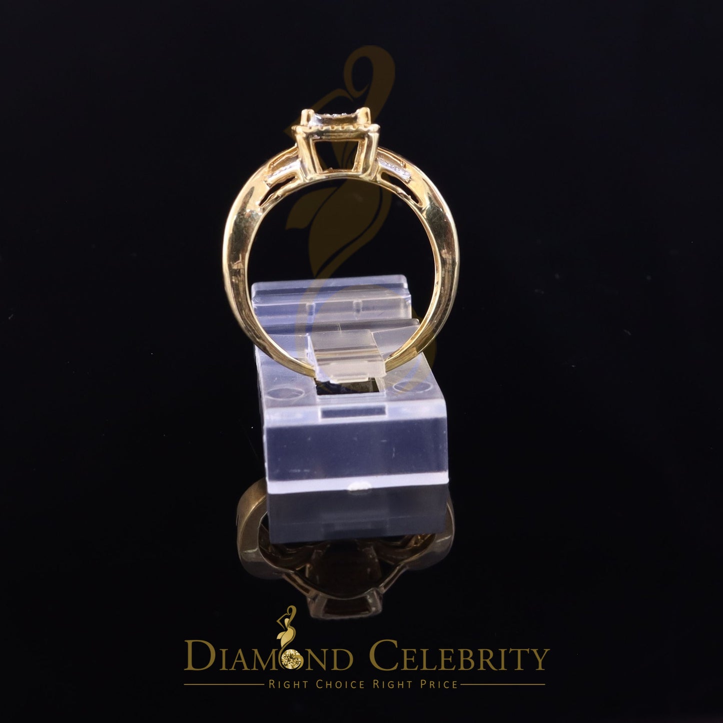 DiamondCelebritees 0.10CT Real Diamond 925 Sterling Yellow Silver Style Square Womens Ring Size 7