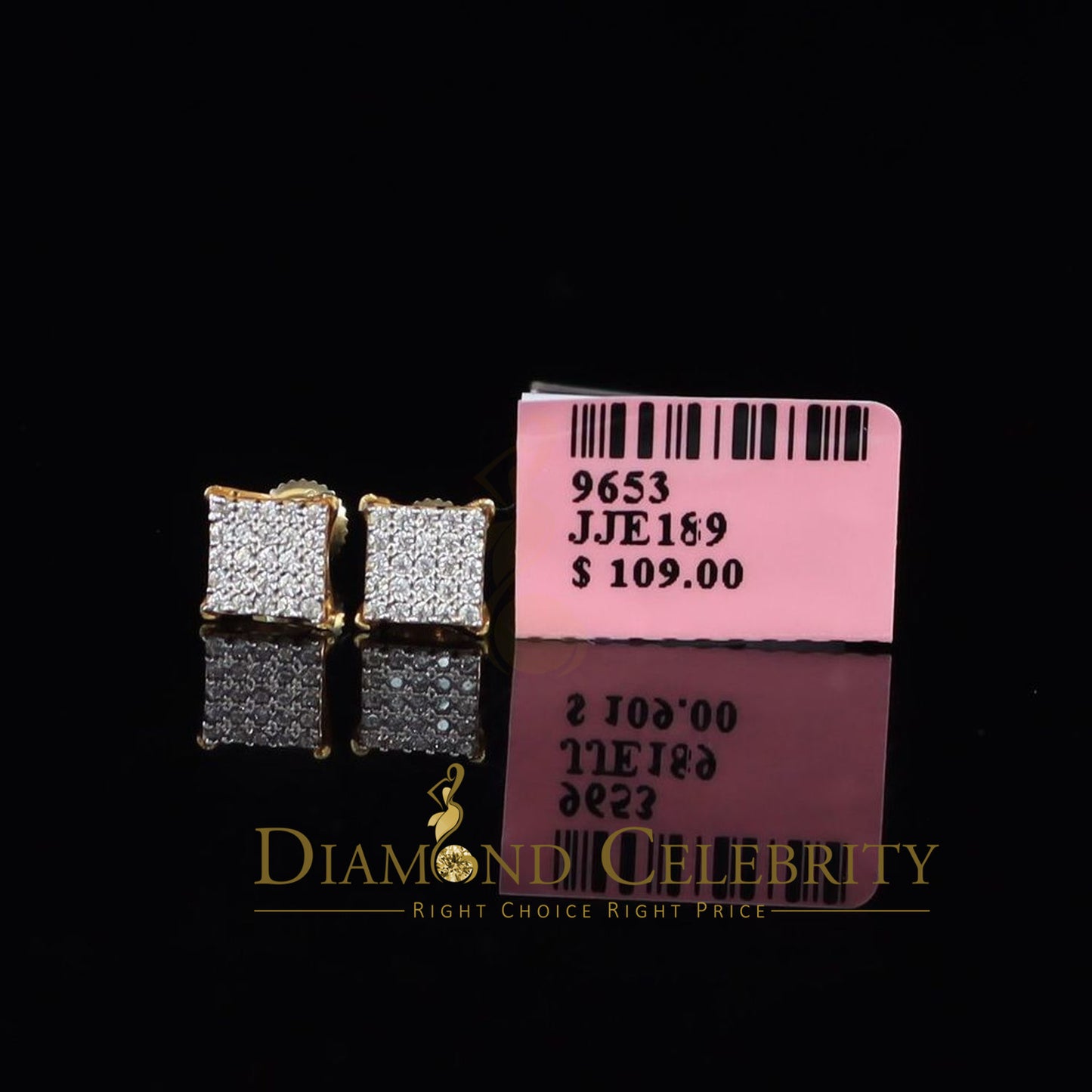 DiamondCelebritees Yellow Sterling Silver Screw Back 0.50ct Cubic Zirconia Square Earrings Womens