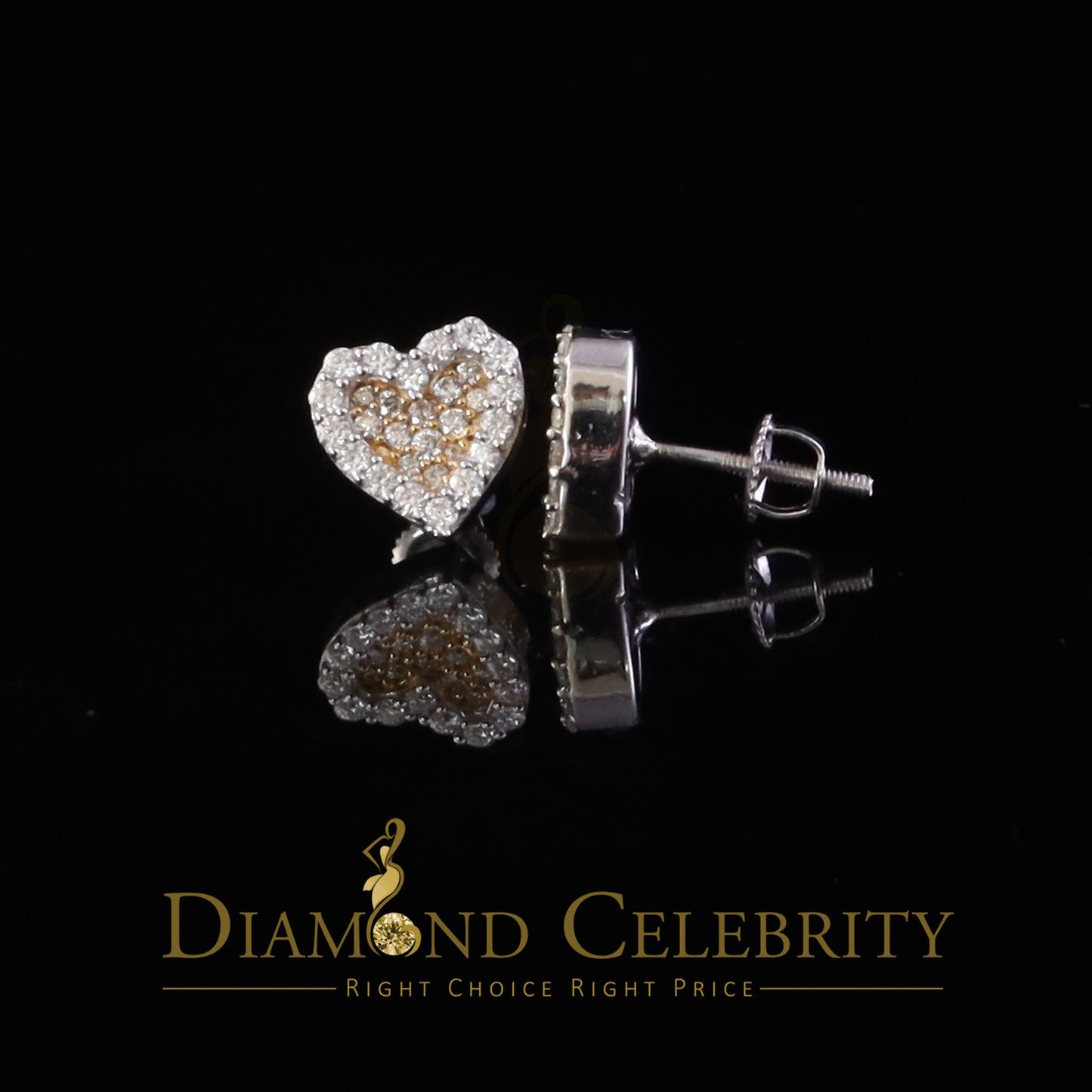 DiamondCelebritees 925 Yellow Silver 0.66ct VVS 'D' Moissanite Heart Stud Earring Men's/Womens