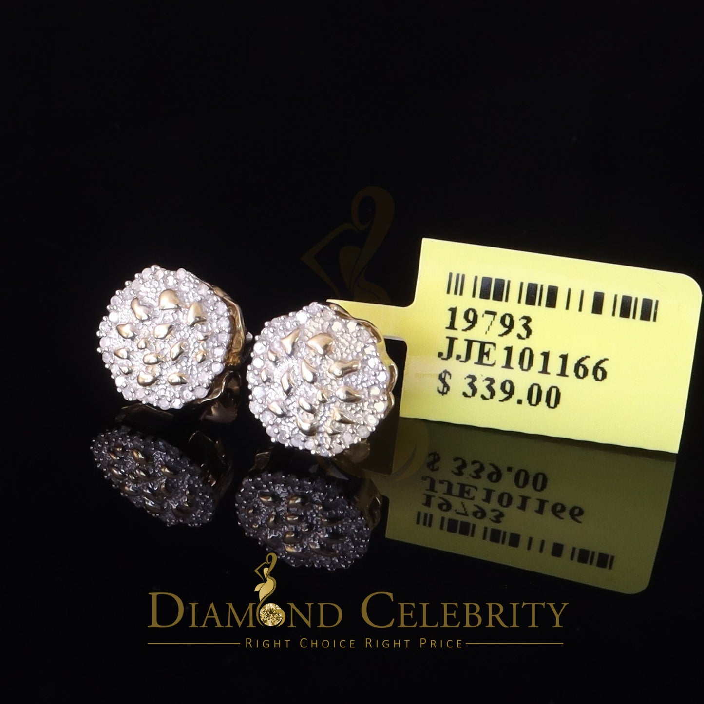 DiamondCelebritees 0.15ct Diamond 925 Sterling Yellow Silver for Men's /Womens Stud Nugget Earrings